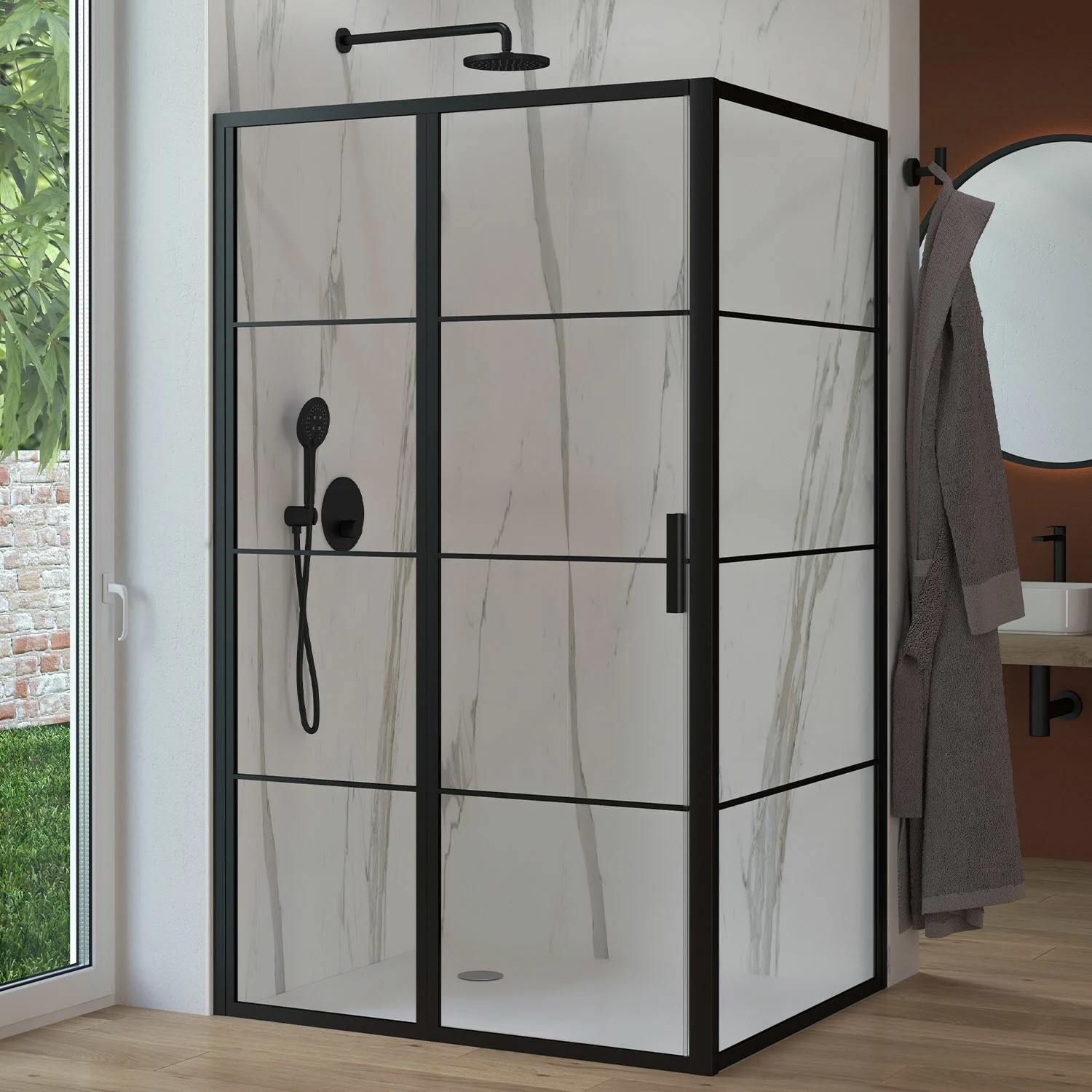 Sturotec 3060 Drehtür mit Festelement und Seitenwand 100 x 100 x 200 cm mit Nano-Beschichtung