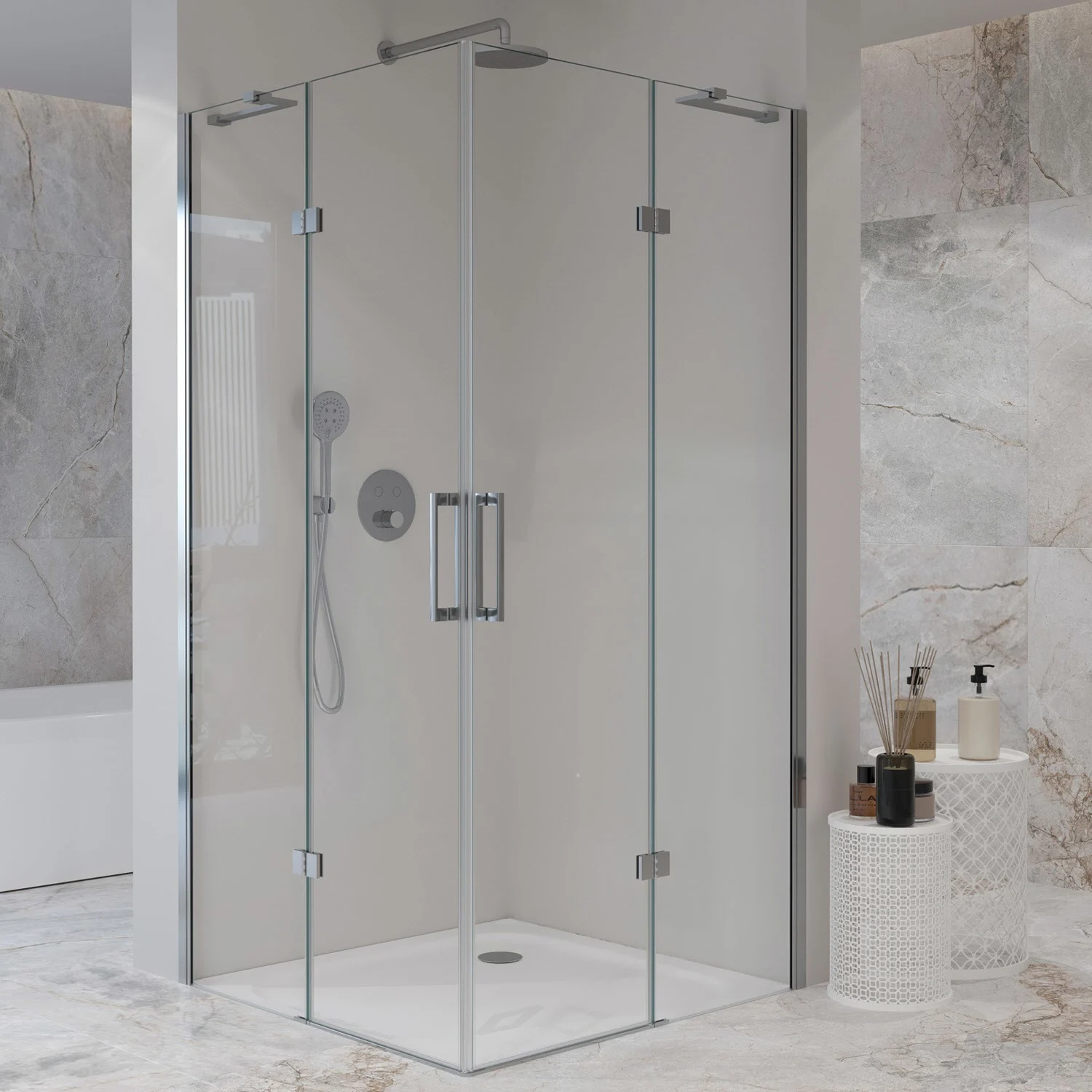 Sturotec 5050 Eckeinstieg 2 Drehtüren mit Festelement 80 x 80 x 200 cm, mit Nano-Beschichtung