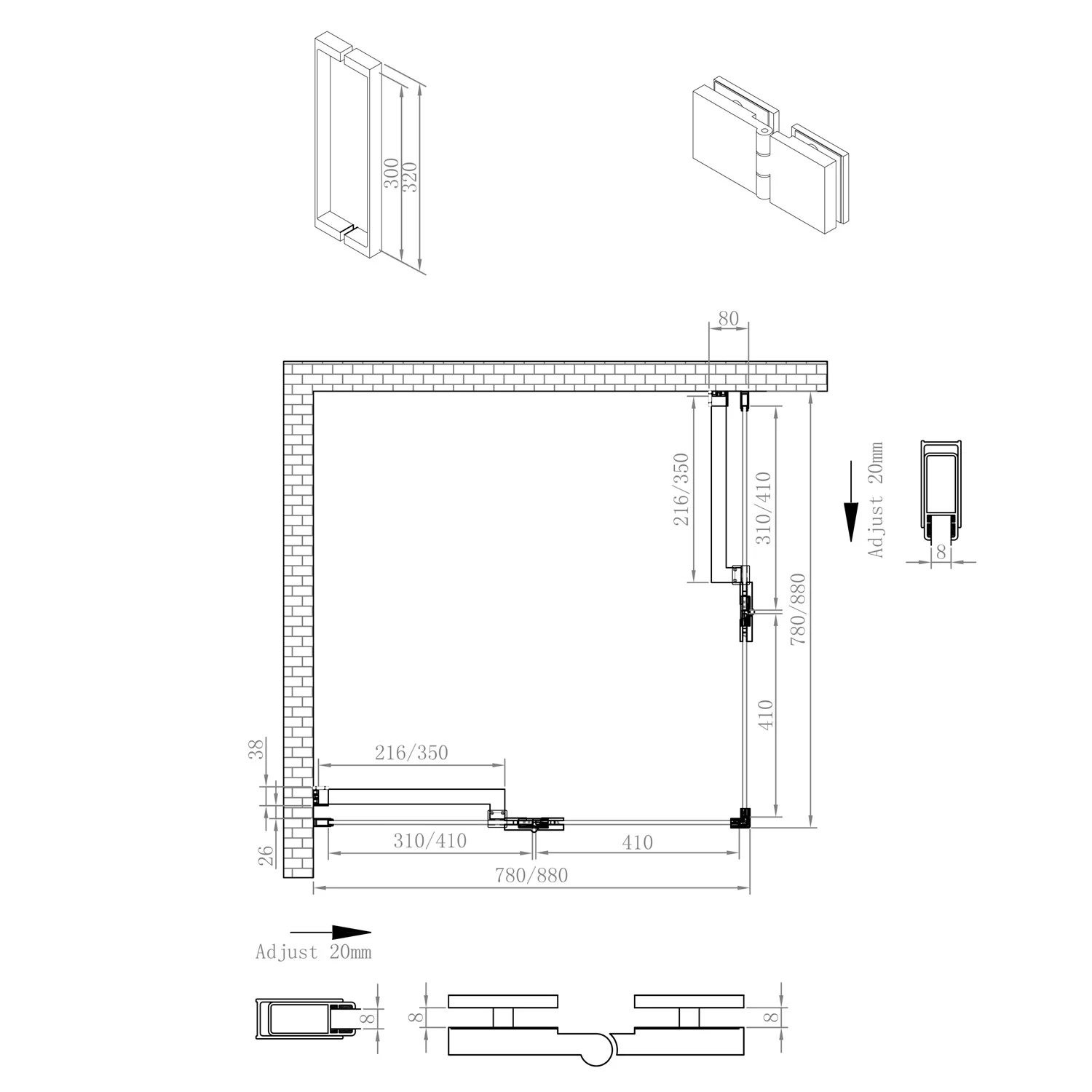 Sturotec 5050 Eckeinstieg 2 Drehtüren mit Festelement 80 x 80 x 200 cm, mit Nano-Beschichtung Bild 4