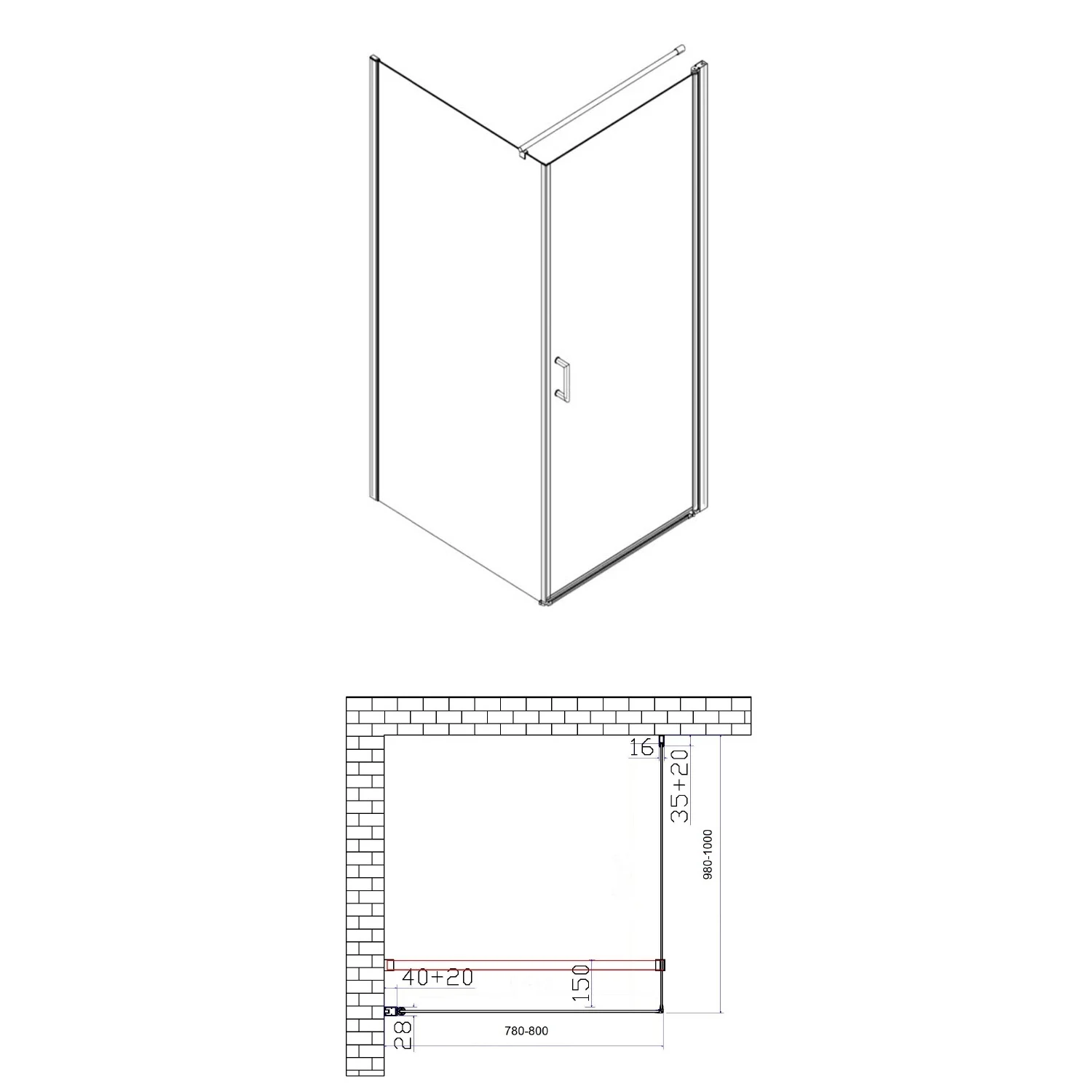 Sturotec 5070 Drehtür mit Seitenwand 80 x 100 x 195 cm mit Nano-Beschichtung Bild 4