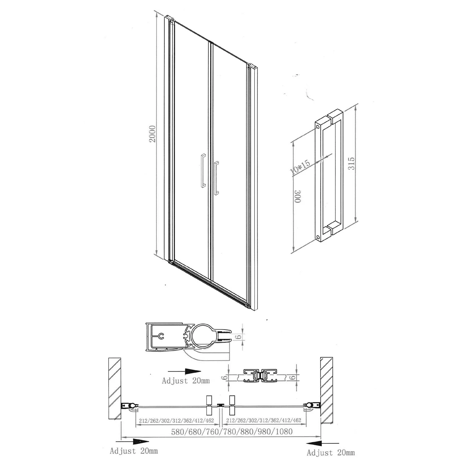 Sturotec 6090 2 Pendeltüren für Nische 90 x 200 cm mit Nano-Beschichtung Bild 4