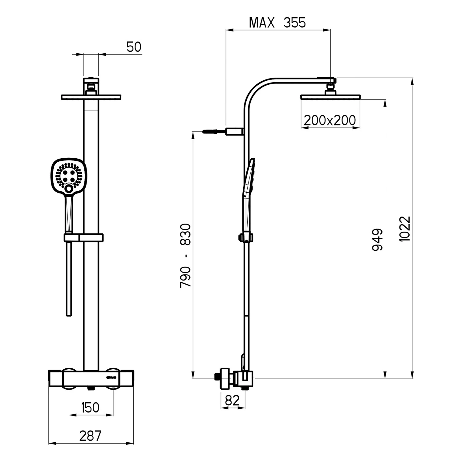 Sturotec Eco-Line 6 l/min Duschsystem eckig mit Thermostatarmatur und Kopfbrause 20 cm Bild 5