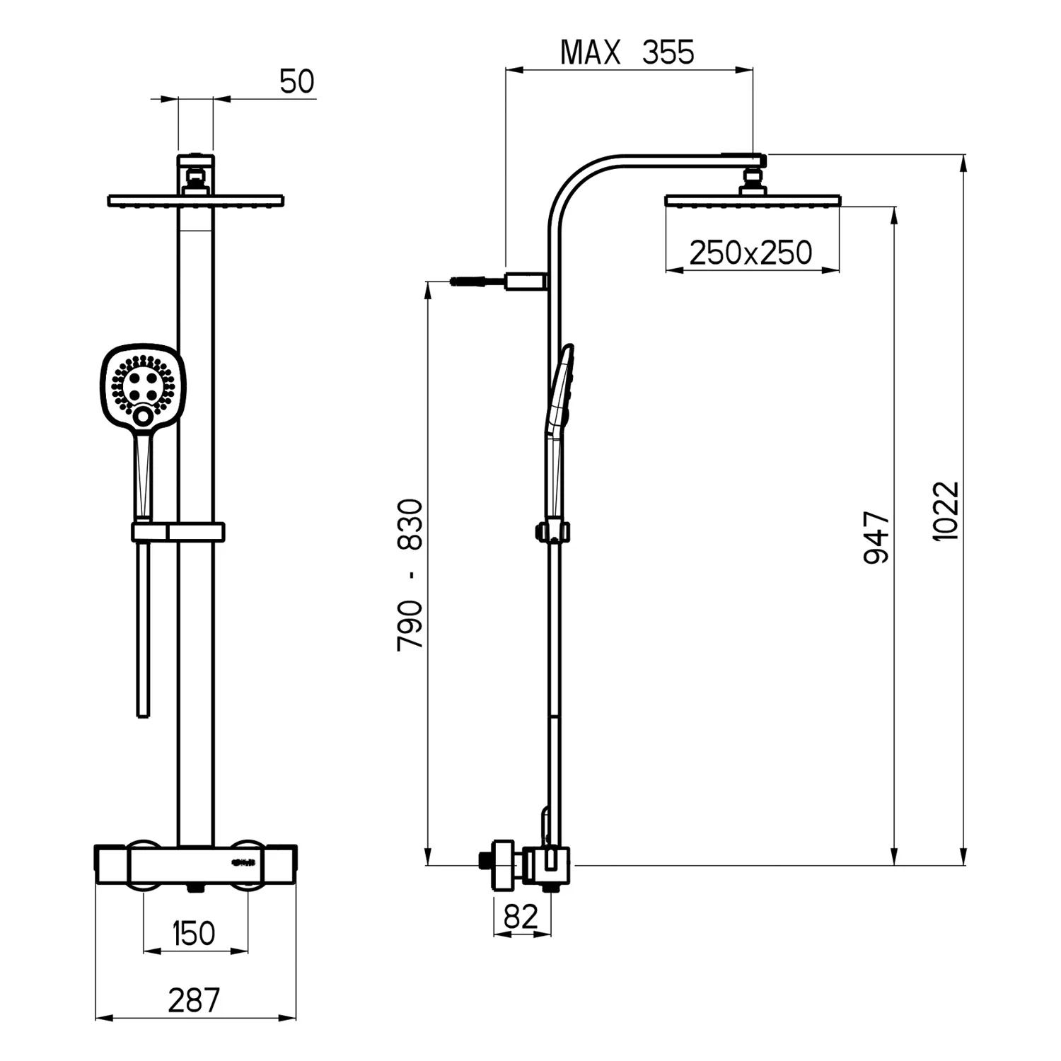 Sturotec Eco-Line 6 l/min Duschsystem eckig mit Thermostatarmatur und Kopfbrause 25 cm Bild 5