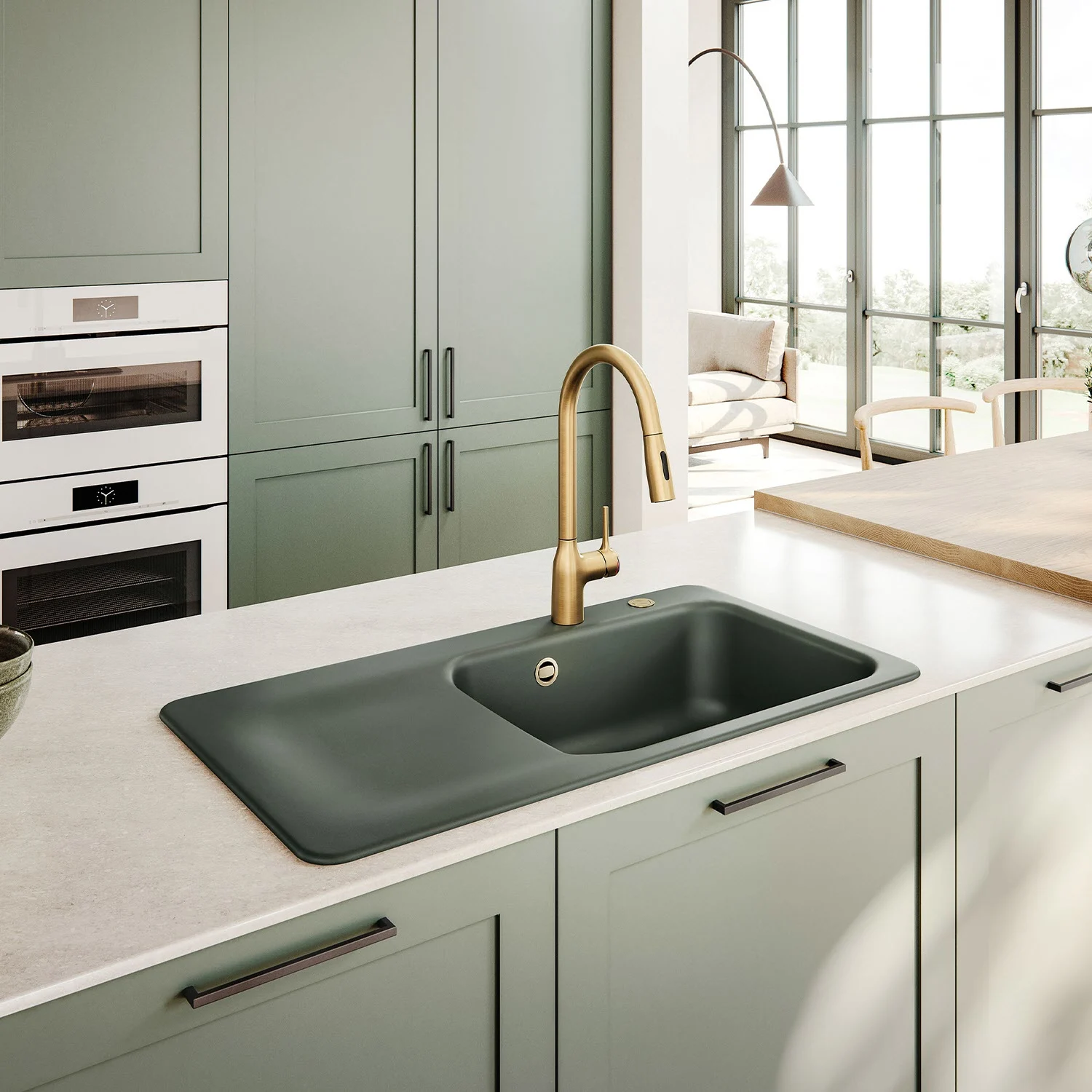 Zlewozmywak ceramiczny zainstalowany w nowoczesnej kuchni, Systemceram
