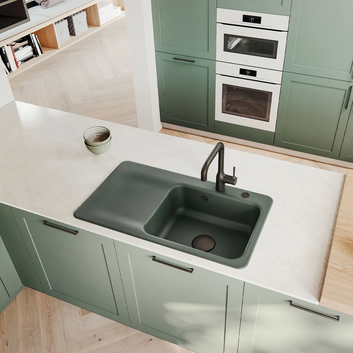 Zlewozmywak ceramiczny zainstalowany w nowoczesnej kuchni, Systemceram