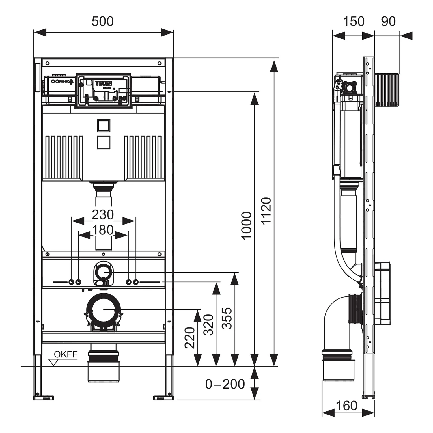 TECE TECEprofil WC-Modul-Set mit WC-Betätigungsplatte für Zweimengentechnik Bild 2