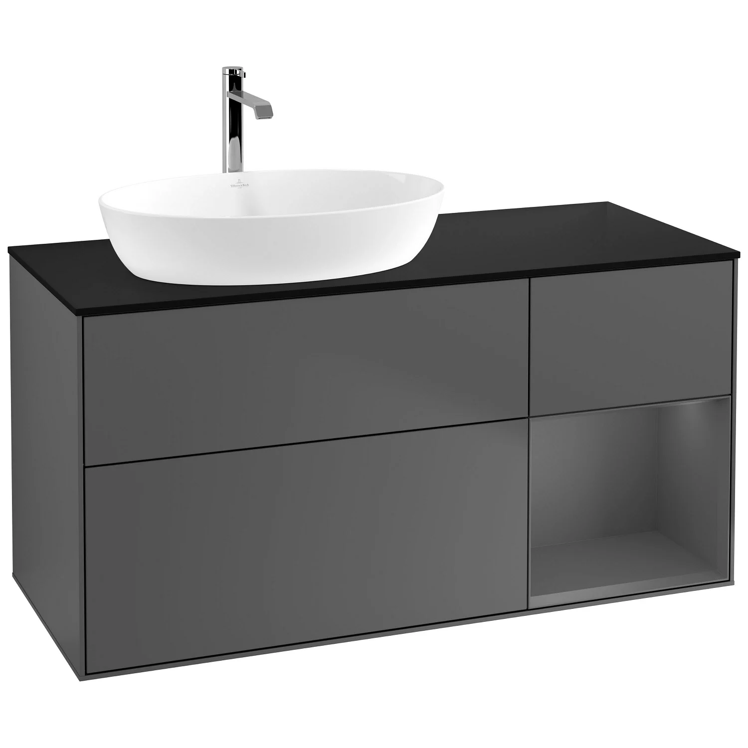 Villeroy & Boch Finion Waschtischunterschrank 120 cm mit Regalelement rechts, Abdeckplatte