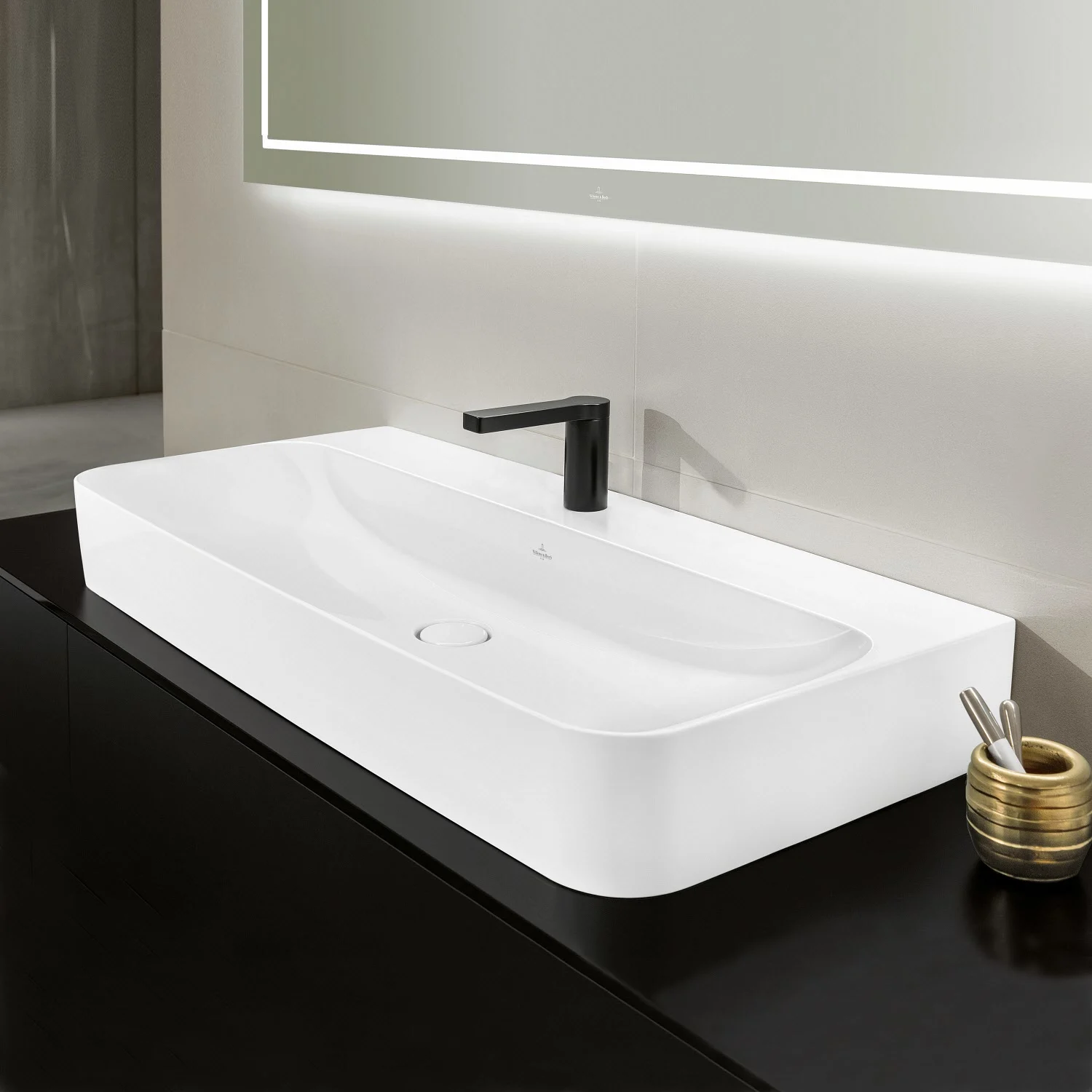 Villeroy & Boch Finion Aufsatzwaschtisch 100 cm mit Hahnloch, mit ViFlow Überlauf und Unterseite geschliffen