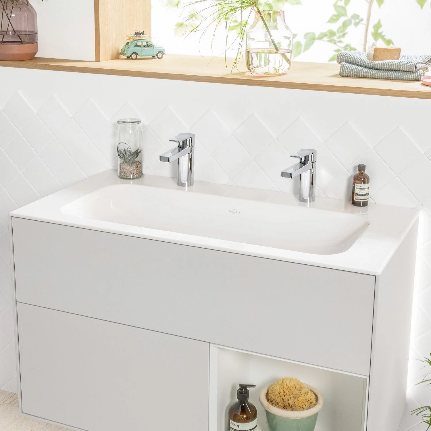 Villeroy & Boch Finion Schrankwaschtisch 100 cm mit 2 Hahnlöcher, ohne Überlauf
