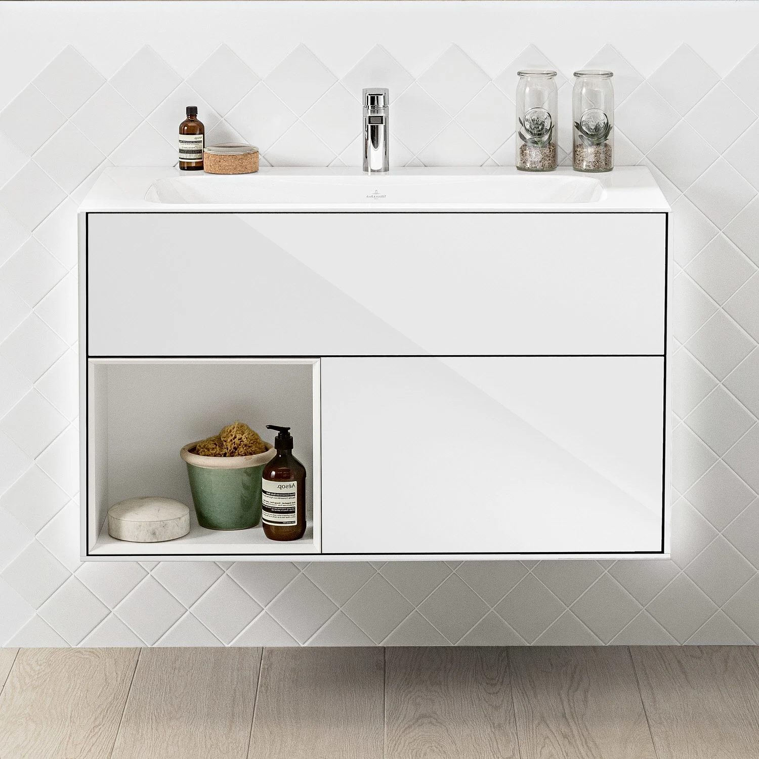 Villeroy & Boch Finion Waschtischunterschrank 99,6 cm mit Regalelement links, 2 Auszügen