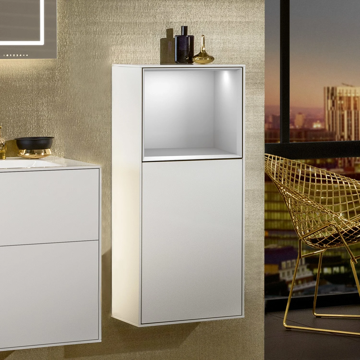 Villeroy & Boch Finion Seitenschrank 93,6 cm mit Regalelement oben, Anschlag rechts