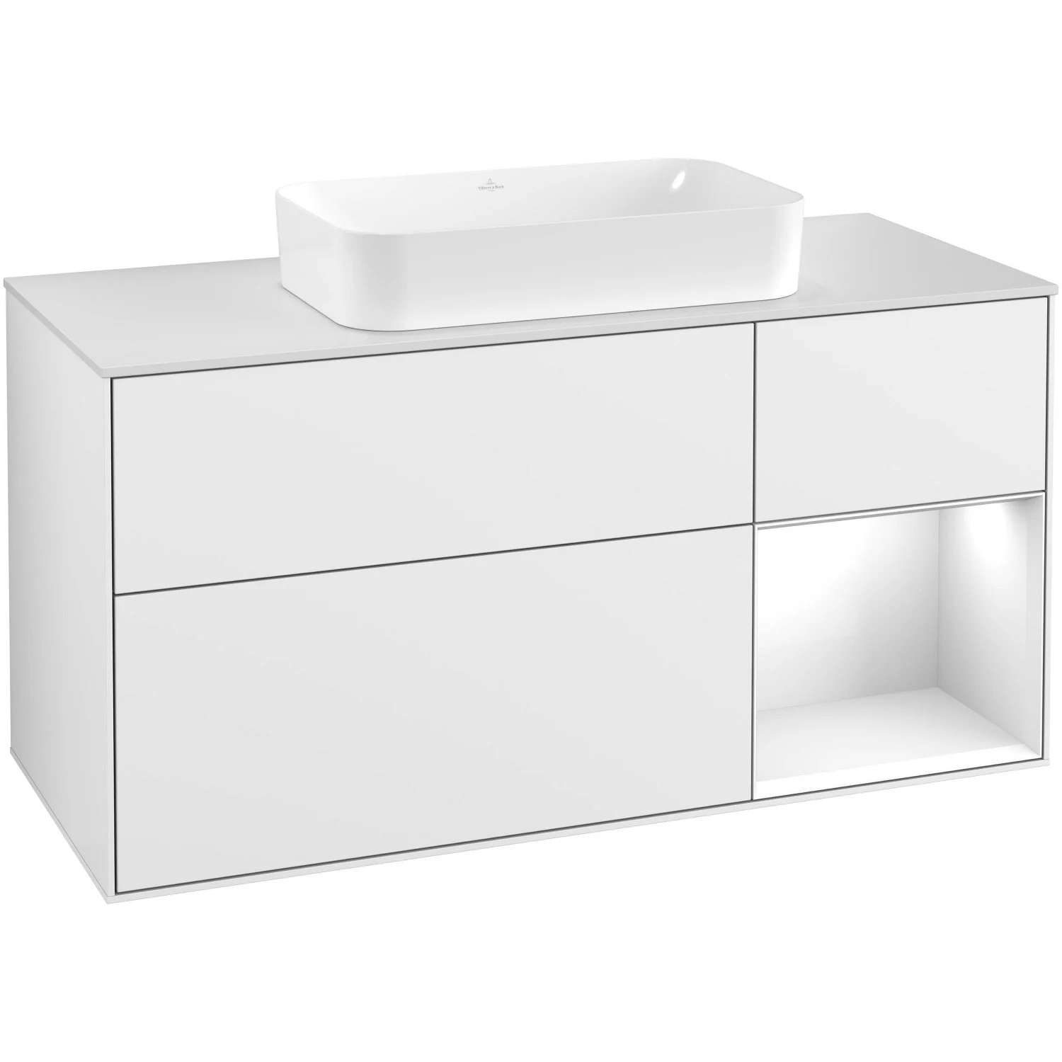 Villeroy & Boch Finion Waschtischunterschrank 120 cm mit Regalelement rechts, Abdeckplatte