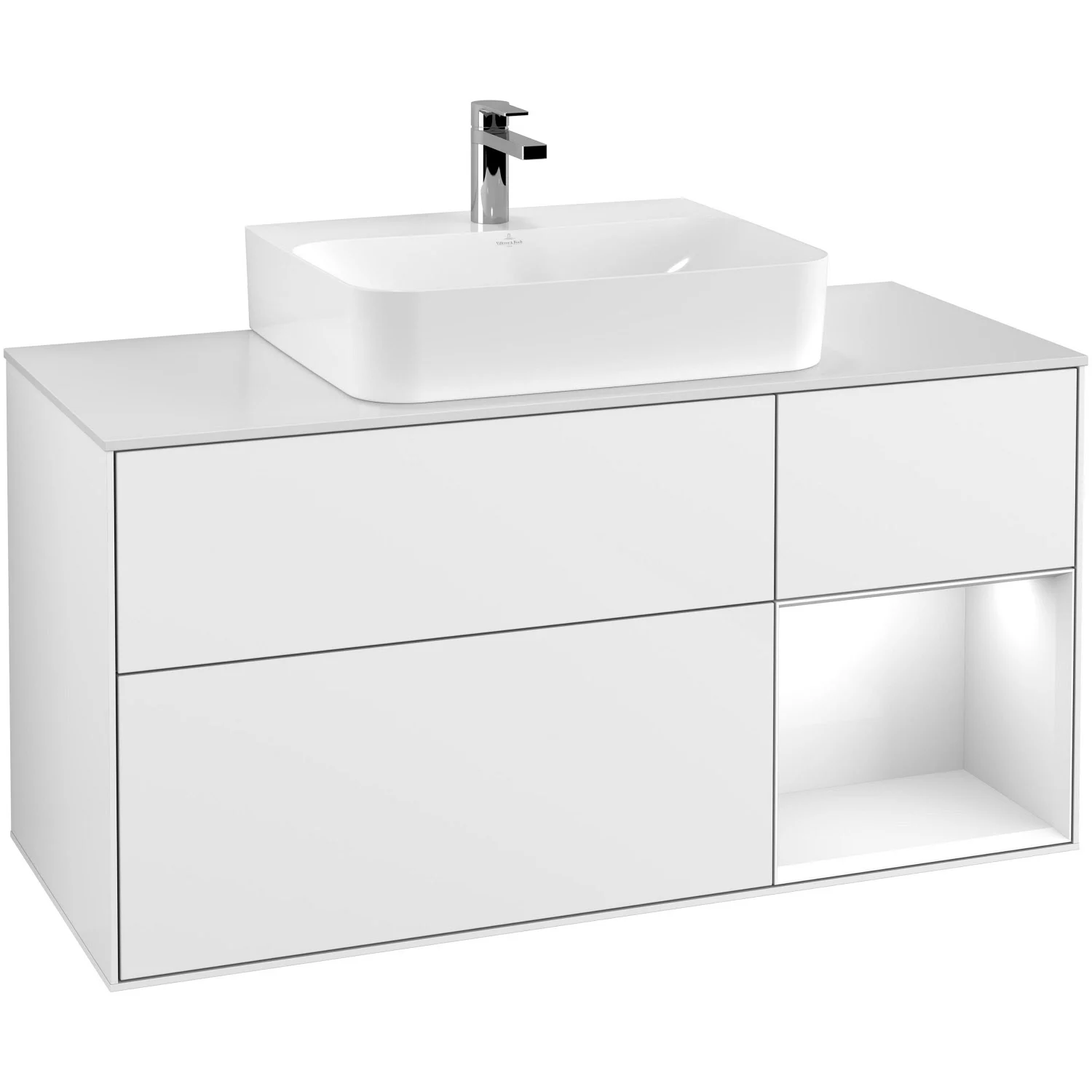Villeroy & Boch Finion Waschtischunterschrank 120 cm mit Regalelement rechts, Abdeckplatte
