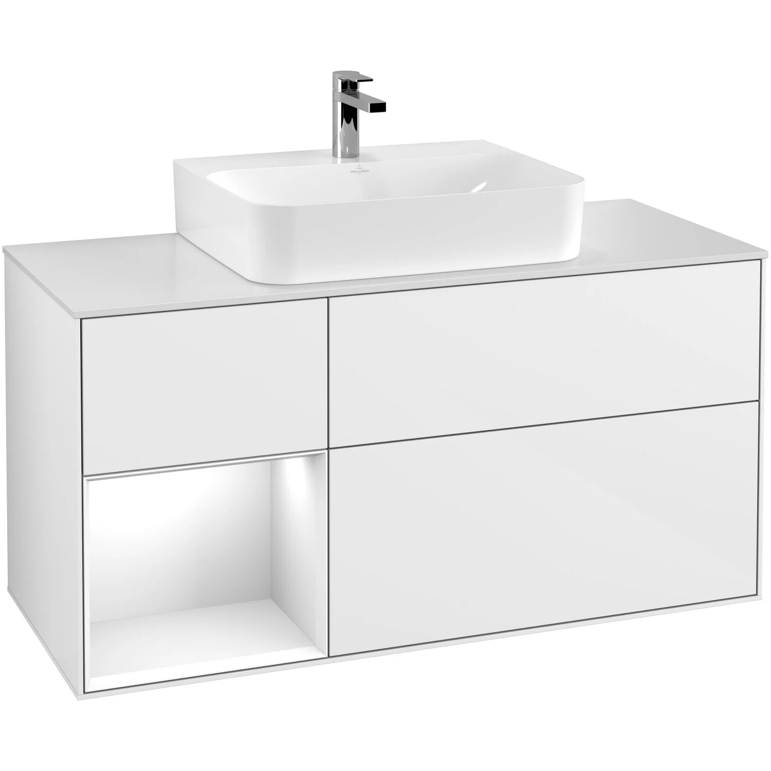 Villeroy & Boch Finion Waschtischunterschrank 120 cm mit Regalelement links, Abdeckplatte