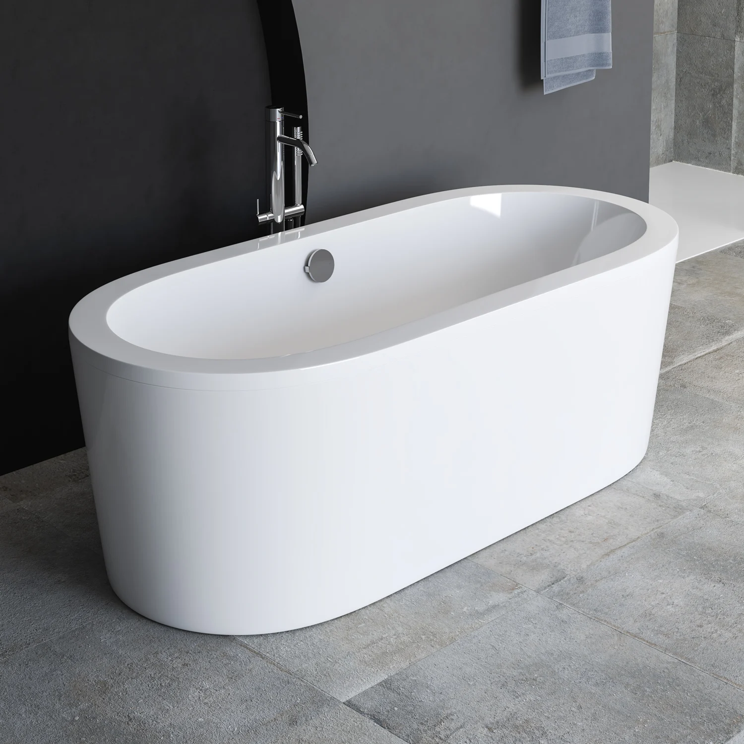 Steinkamp Life freistehende Badewanne 180 x 80 cm mit MT5 Ab- Ein- und Überlaufgarnitur