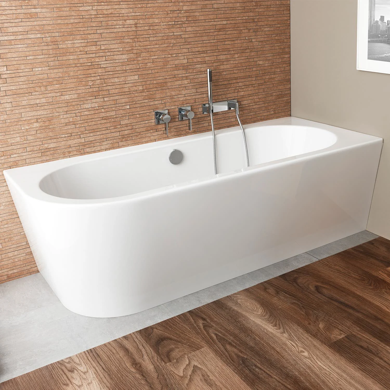 Steinkamp Living Eckbadewanne 180 x 80 cm mit Schürze links, inkl. Ab- und Überlaufgarnitur M5