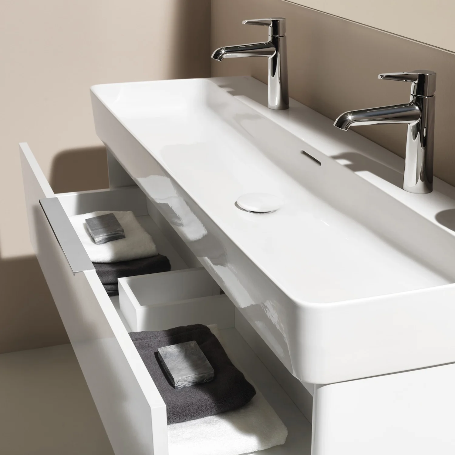 LAUFEN Val Waschtisch, unterbaufähig 120 x 42 cm, mit 2 Hahnlöcher, mit Überlauf