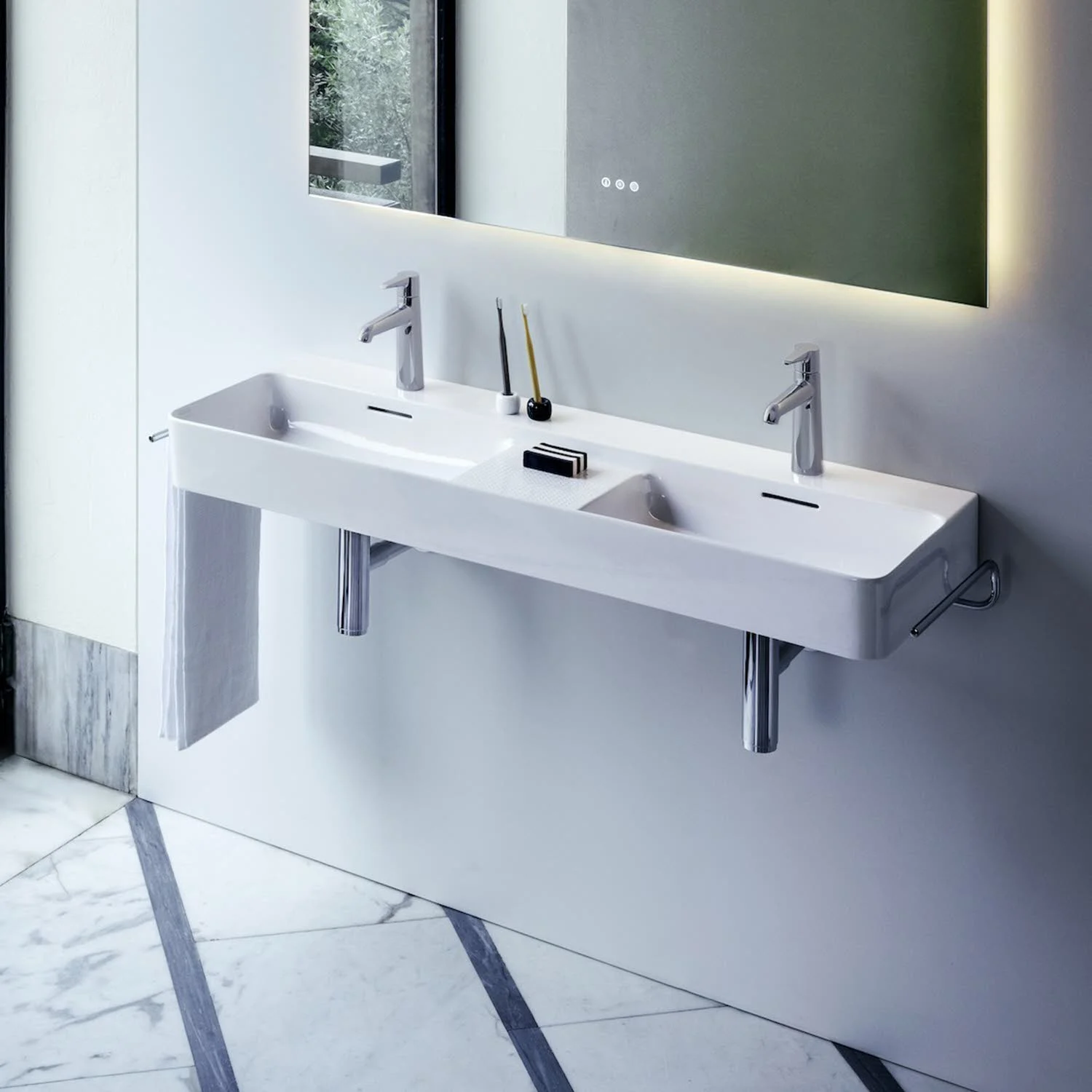 LAUFEN Val Doppelwaschtisch unterbaufähig 120 x 40 cm, mit 1 Hahnloch, mit Überlauf