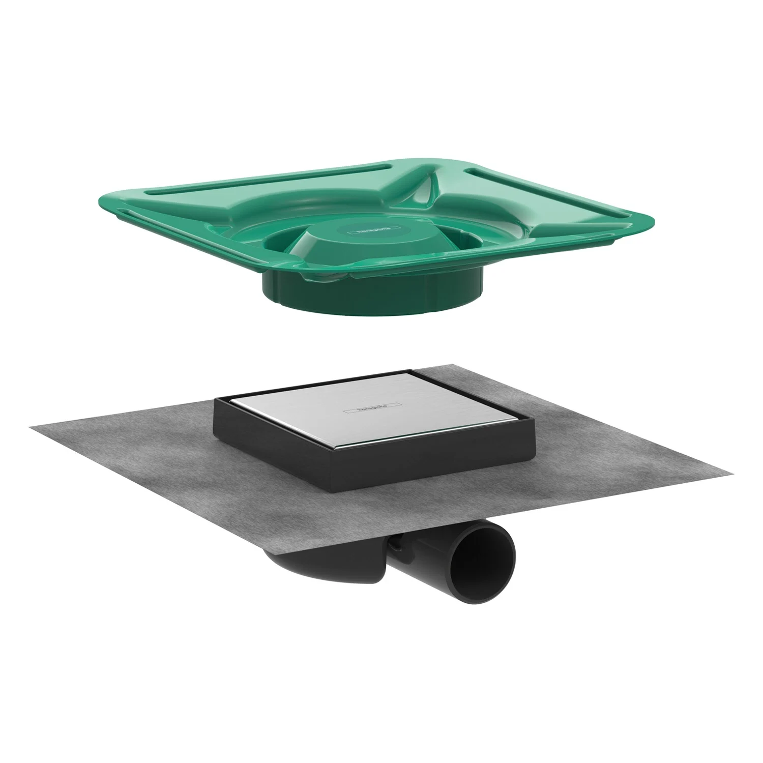 hansgrohe RainDrain Spot Komplettset Punktablauf, Abdeckung 15 x 15 cm rückseitig befliesbar