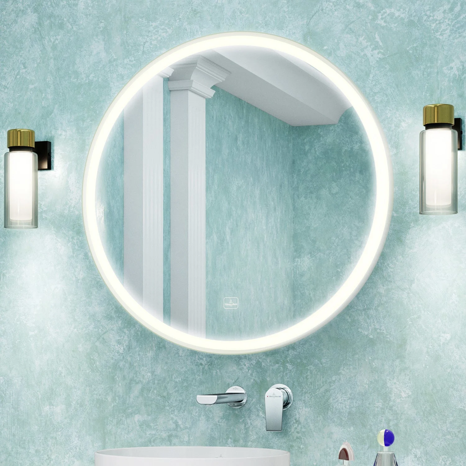 Villeroy & Boch Subway 3.0 Badspiegel mit Beleuchtung und Sensordimmer, Ø 71,2 cm in weiß matt