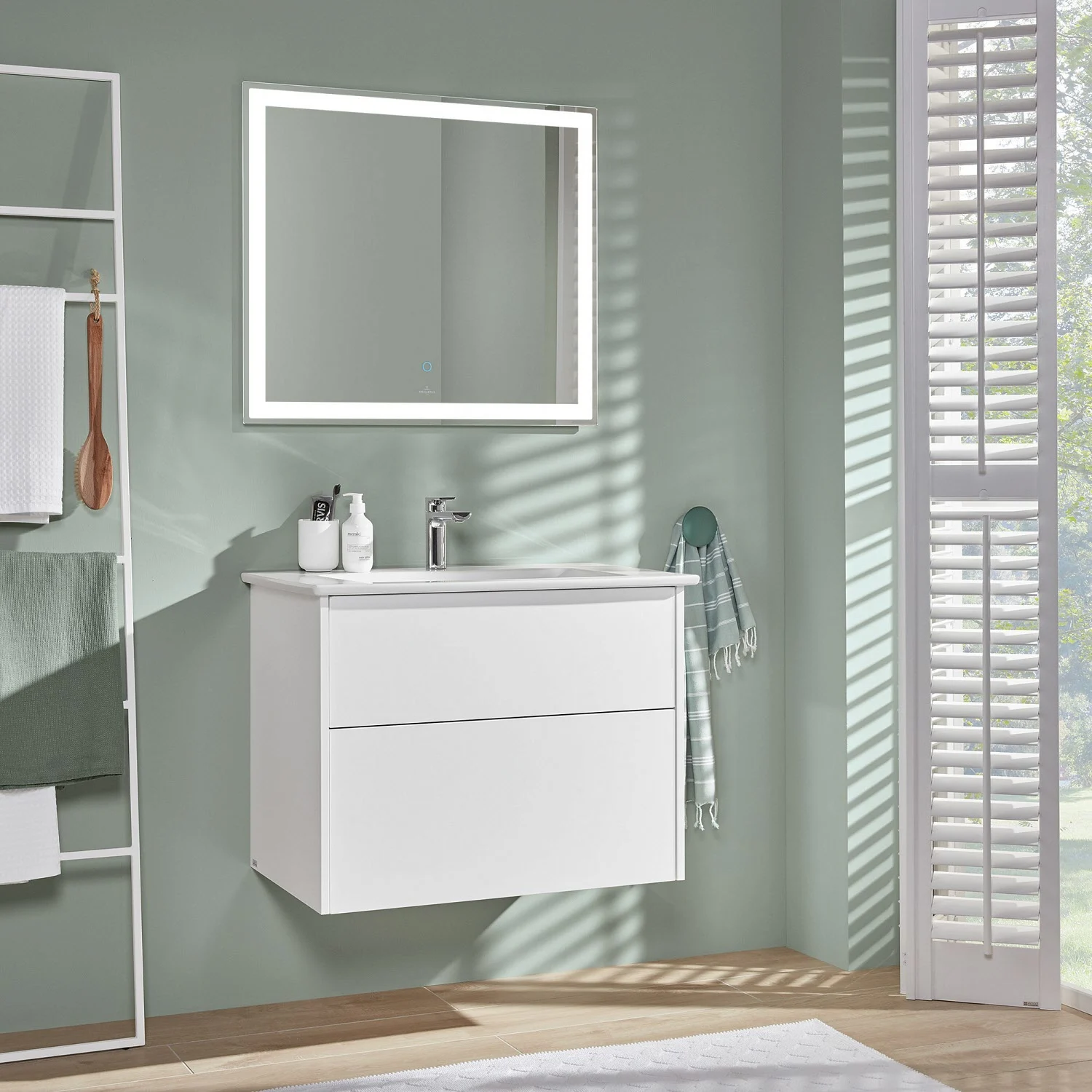 Villeroy & Boch Finero Waschtischunterschrank 80 cm mit Waschtisch und Spiegel, 2 Auszüge