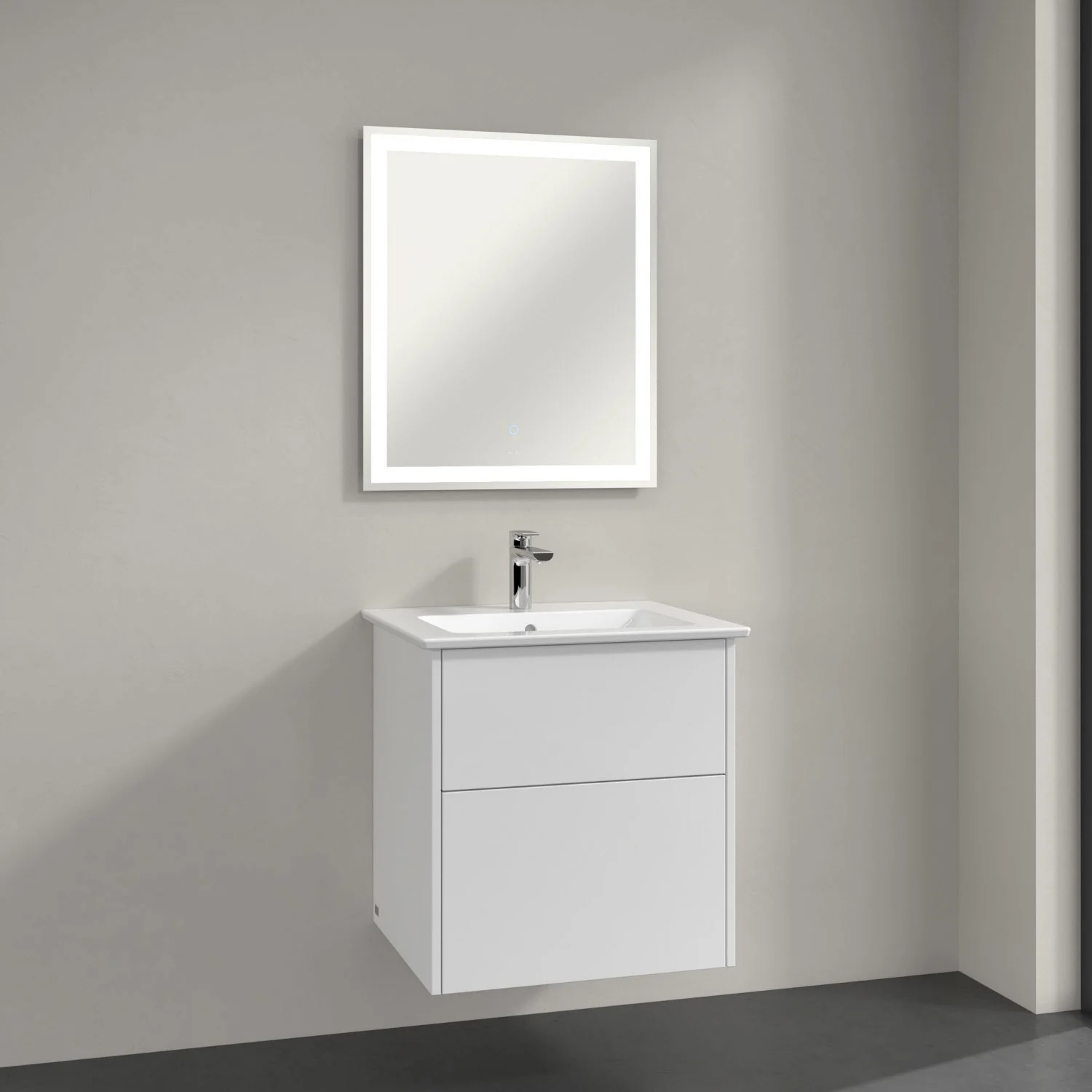 Villeroy & Boch Finero Waschtischunterschrank 60 cm mit Waschtisch und Spiegel, 2 Auszüge