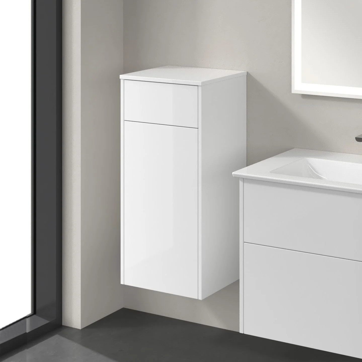 Villeroy & Boch Finero Seitenschrank 40,4 x 86,6 cm mit 1 Schublade und 1 Tür, Anschlag links