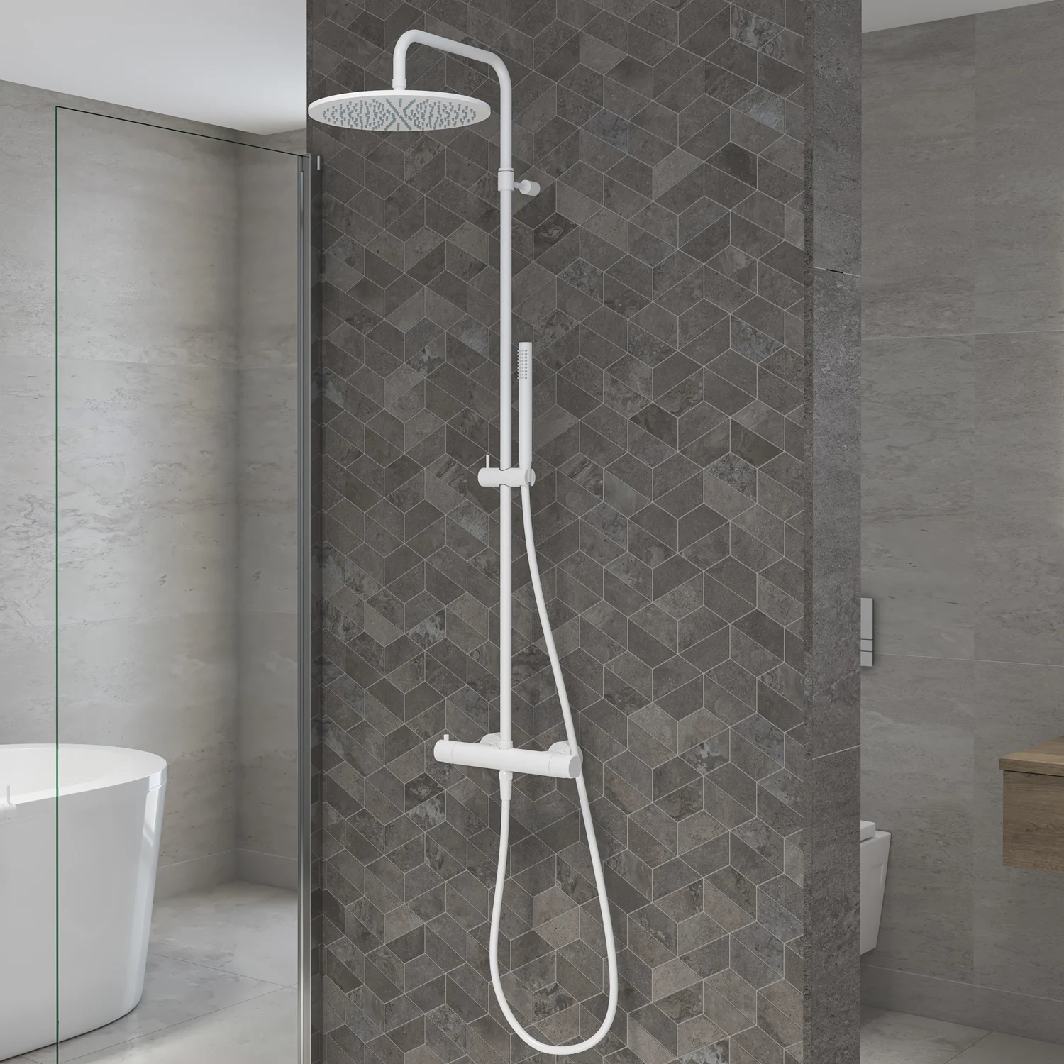 Kronenbach Lima 2.0 White Duschsystem mit Thermostat, Brause Ø 30 cm