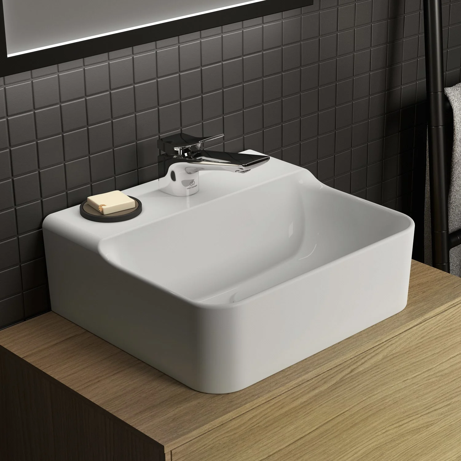 Ideal Standard Conca Handwaschbecken 40 cm, 1 Hahnloch, ohne Überlauf, geschliffen Ideal Standard Conca Handwaschbecken 40 cm, 1 Hahnloch, ohne Überlauf, geschliffen