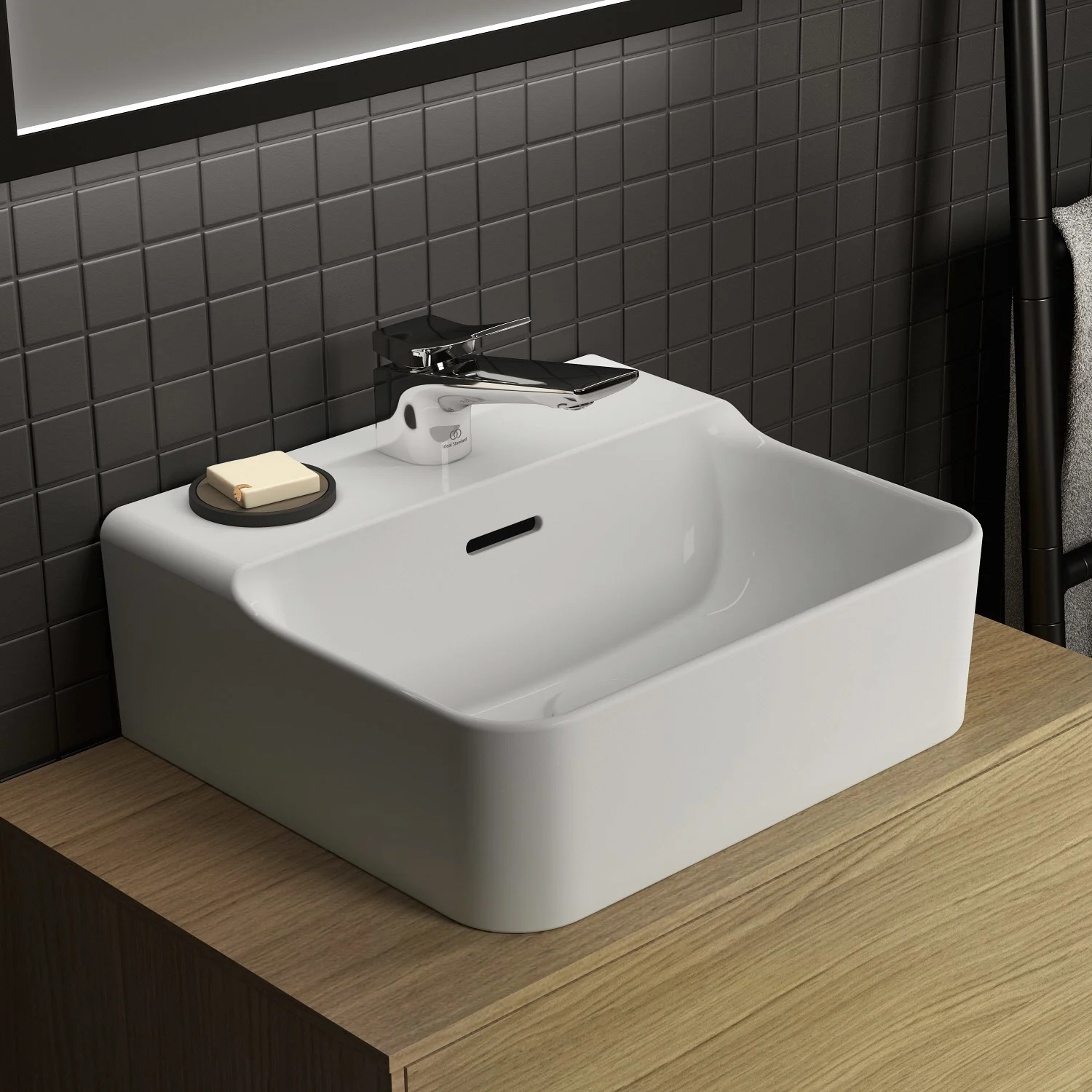 Ideal Standard Conca Handwaschbecken 40 cm, 1 Hahnloch, mit Überlauf, geschliffen Ideal Standard Conca Handwaschbecken 40 cm, 1 Hahnloch, mit Überlauf, geschliffen