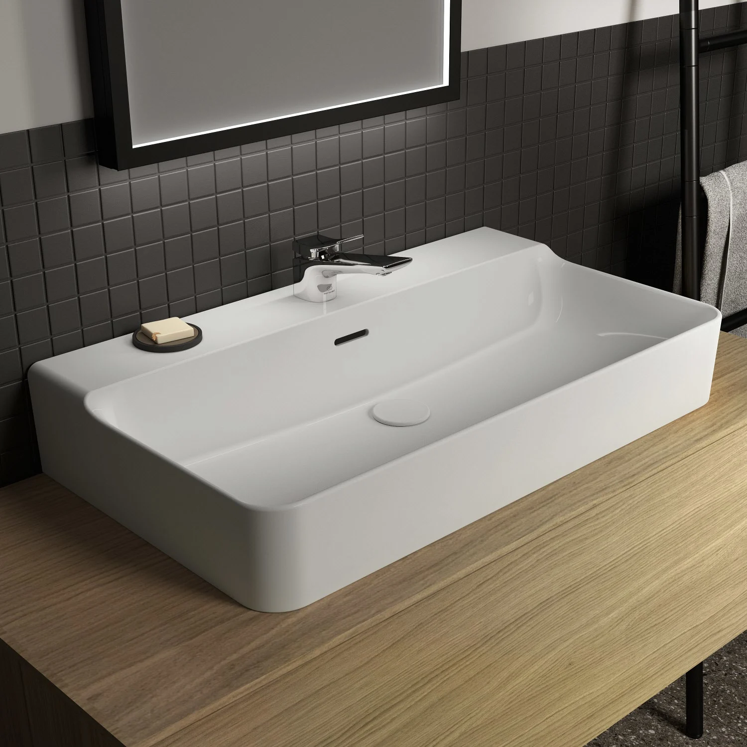 Ideal Standard Conca Waschtisch 80 cm, 1 Hahnloch, mit Überlauf, geschliffen Ideal Standard Conca Waschtisch 80 cm, 1 Hahnloch, mit Überlauf, geschliffen