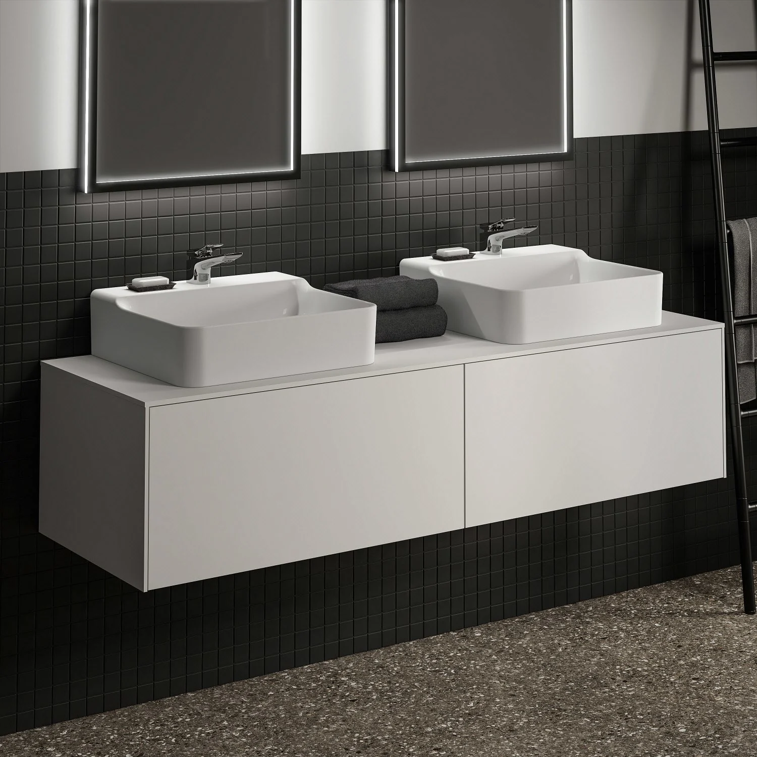 Ideal Standard Conca Waschtischunterschrank 160 cm, mit Ausschnitt wählbar, 2 Auszüge