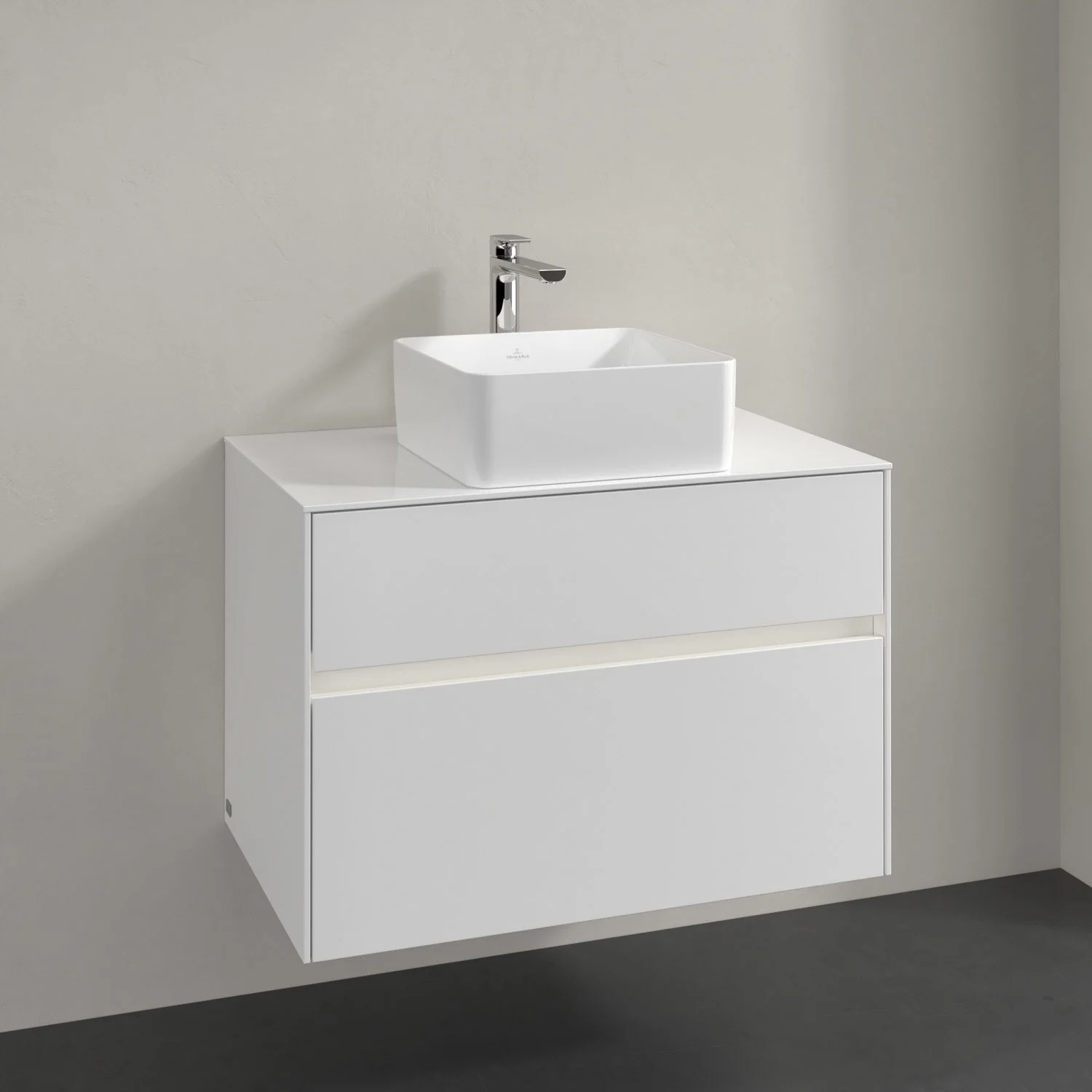 Villeroy & Boch Collaro Waschtischunterschrank 80 x 54,8 cm mit 2 Auszügen und LED Licht, für WT mittig