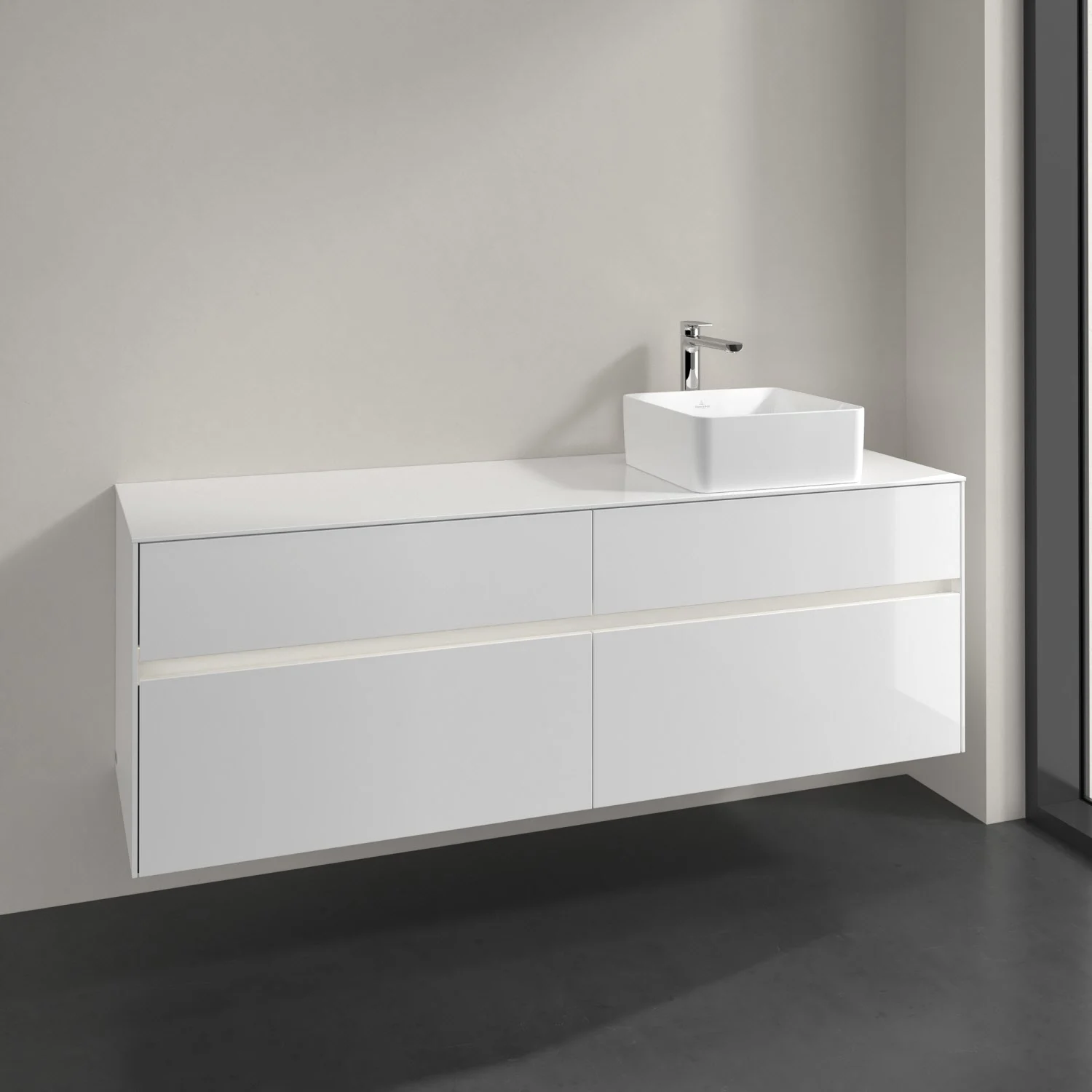 Villeroy & Boch Collaro Waschtischunterschrank 160 x 54,8 cm mit 4 Auszügen und LED Licht, für WT rechts