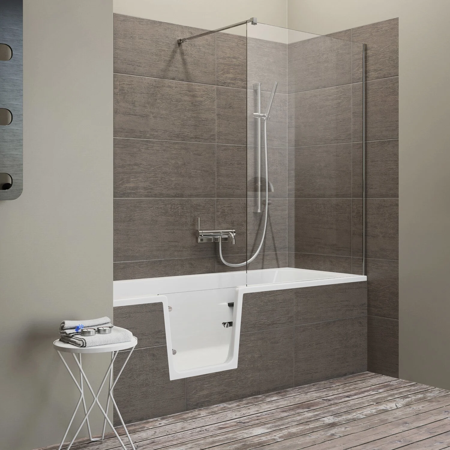 Steinkamp easy entry Badewanne 180 x 80 cm mit Glastür links und Styrodurverkleidung