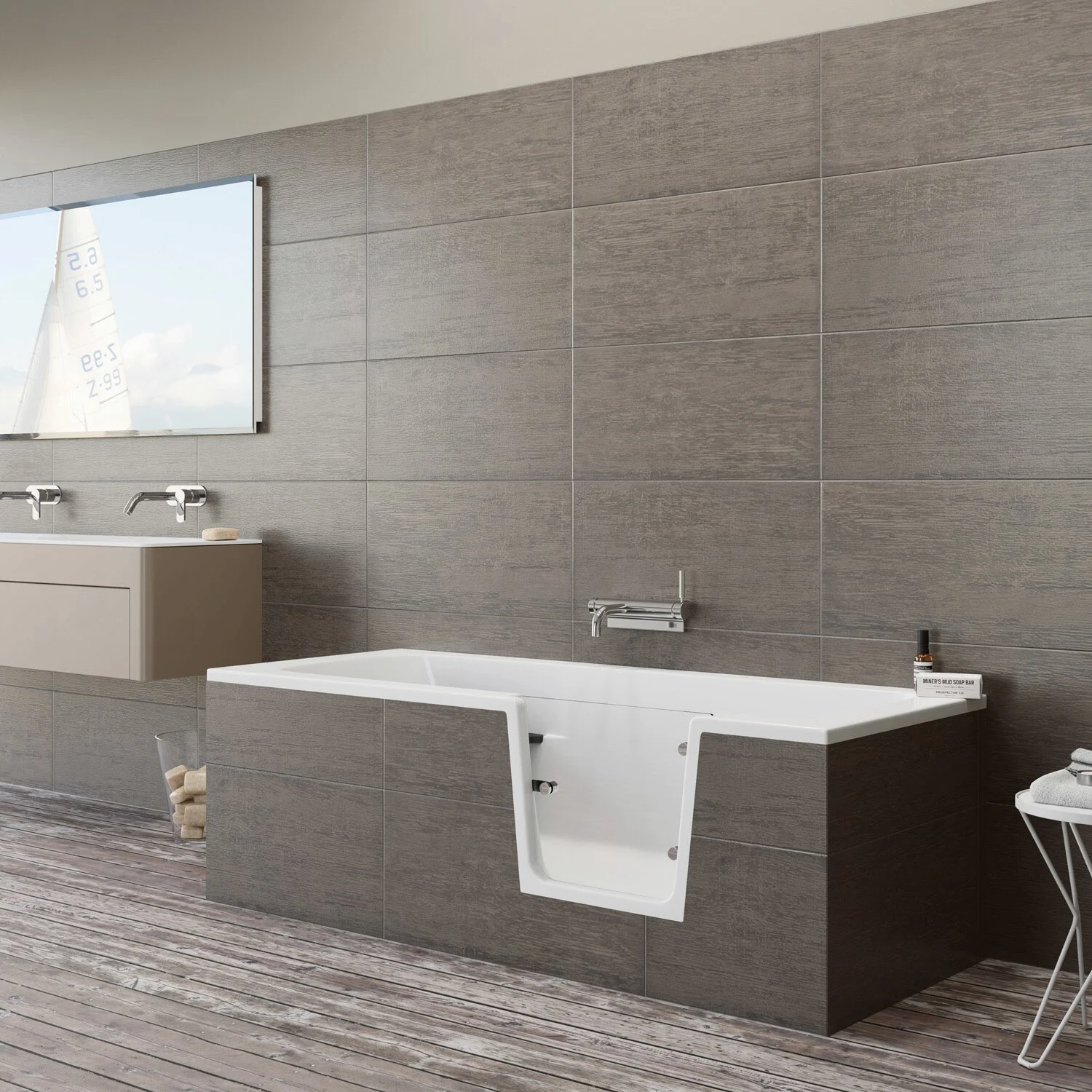 Steinkamp easy entry Badewanne 160 x 75 cm mit Glastür rechts und Styrodurverkleidung