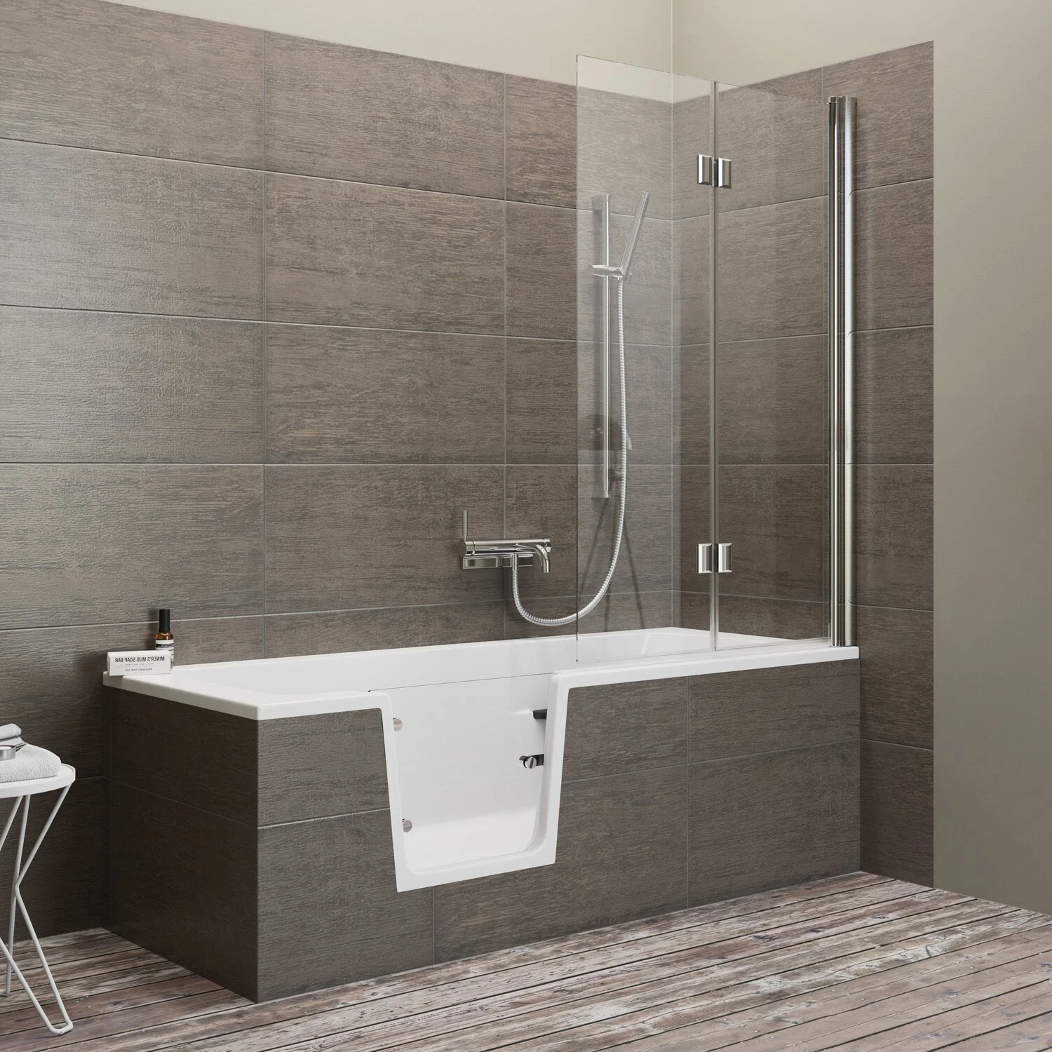 Steinkamp easy entry Badewanne 160 x 75 cm mit Glastür links und Styrodurverkleidung