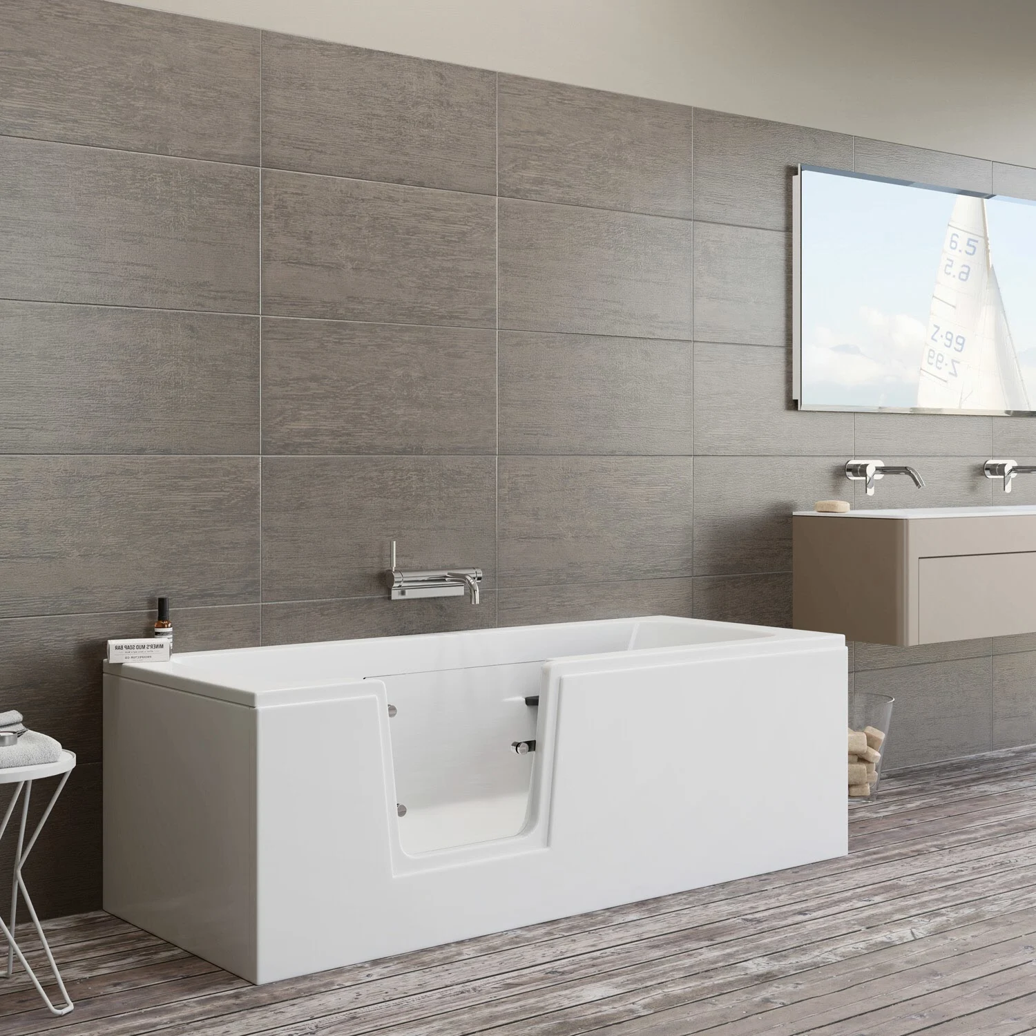 Steinkamp easy entry Badewanne 180 x 80 cm mit Glastür links und Acrylverkleidung