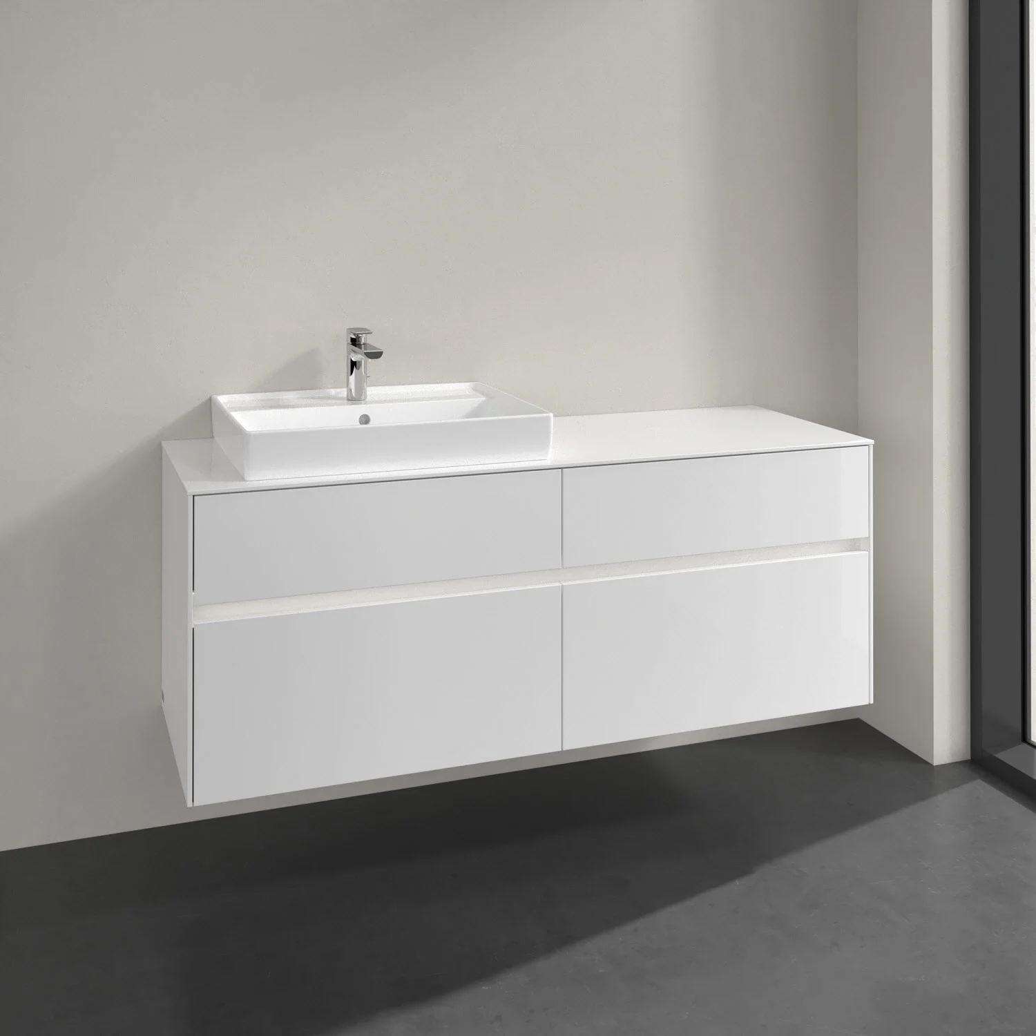 Villeroy & Boch Collaro Waschtischunterschrank 140 x 54,8 cm mit 4 Auszügen und LED Licht, für WT links