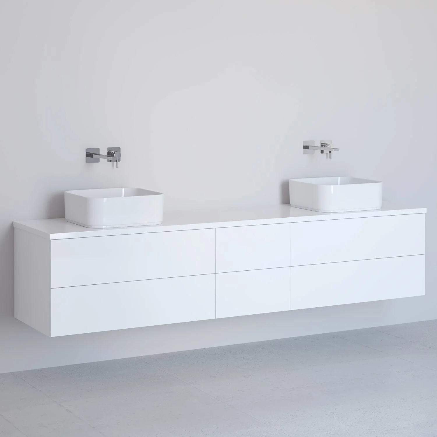 Kronenbach Cube Waschtischkonsole 201 cm für 2 Waschtische mit 6 Auszügen und TIP-ON