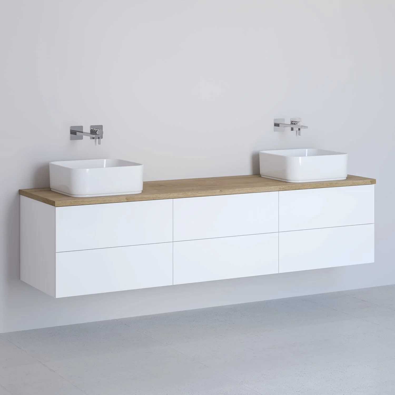 Kronenbach Cube Waschtischkonsole 181 cm für 2 Waschtische mit 6 Auszügen und TIP-ON