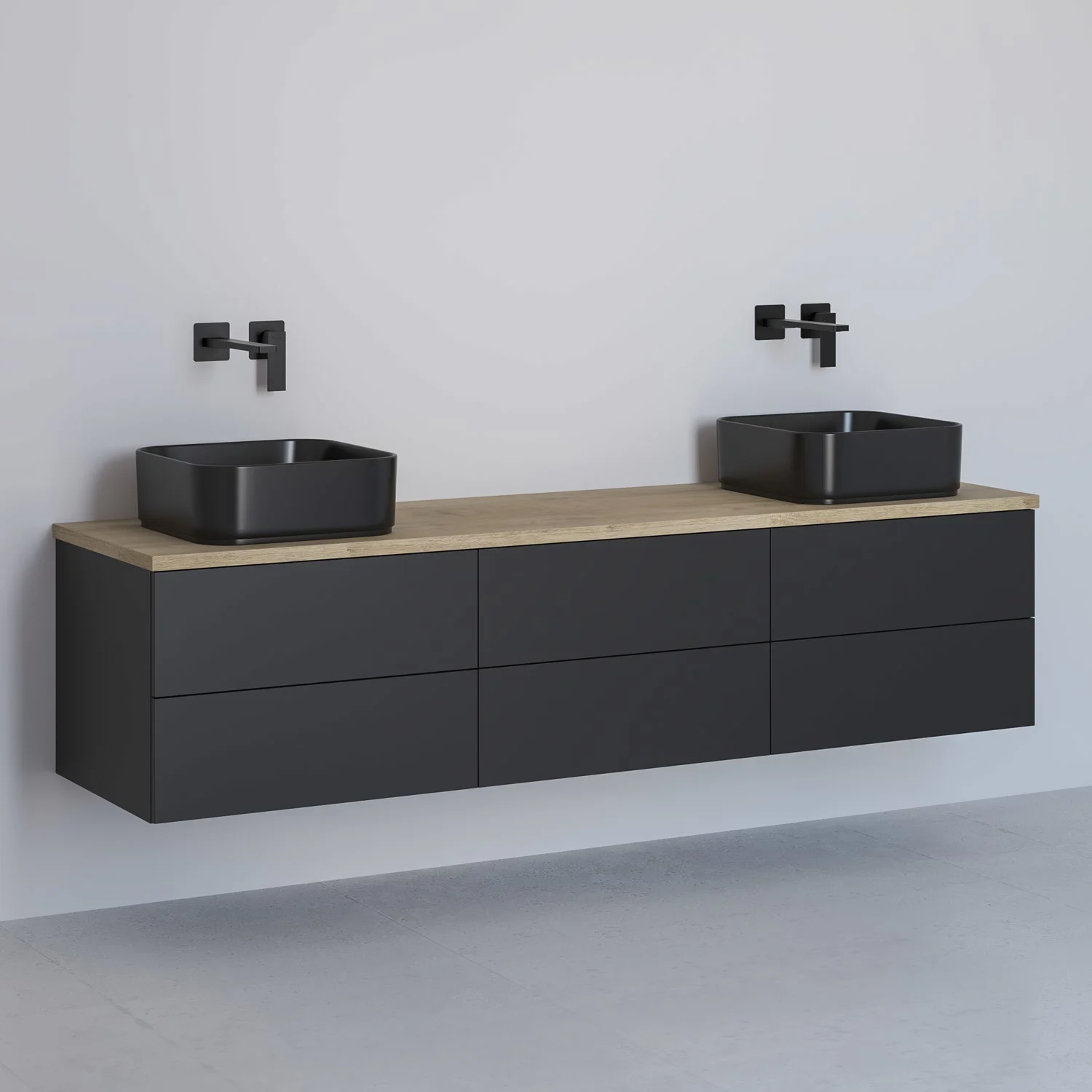 Kronenbach Cube Waschtischkonsole 181 cm für 2 Waschtische mit 6 Auszügen und TIP-ON