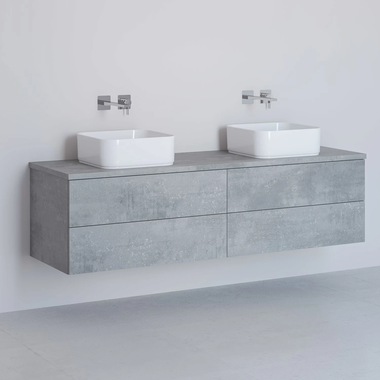 Kronenbach Cube Waschtischkonsole 161 cm für 2 Waschtische mit 4 Auszügen und TIP-ON