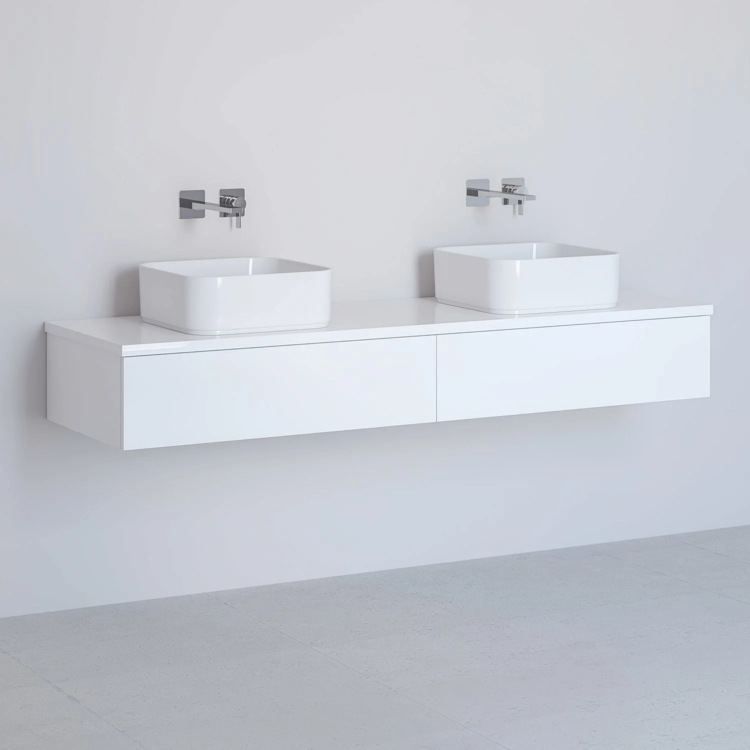 Kronenbach Cube Waschtischkonsole 161 cm für 2 Waschtische mit 2 Auszügen und TIP-ON