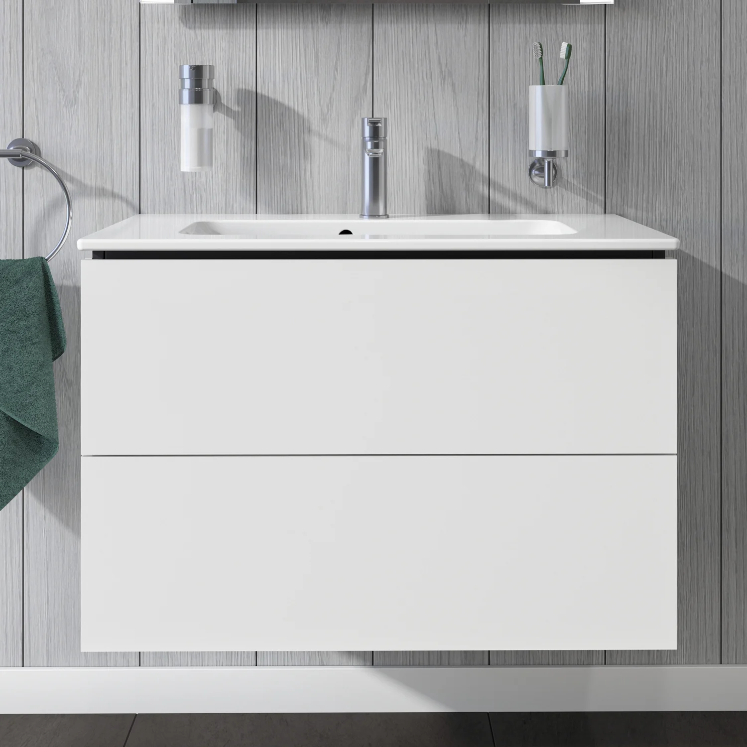 Duravit L-Cube Waschtischunterbau wandhängend Compact mit 2 Auszügen, 82 x 39,1 cm