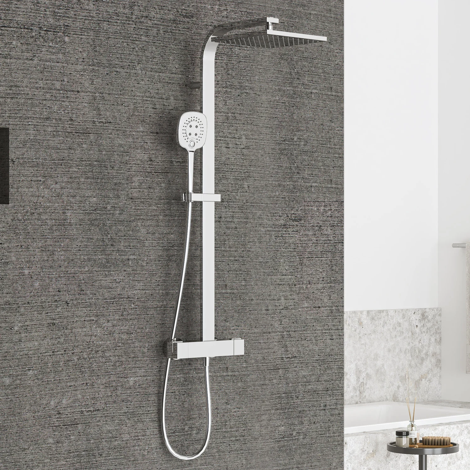 Sturotec Eco-Line 6 l/min Duschsystem eckig mit Thermostatarmatur und Kopfbrause 25 cm Sturotec Eco-Line 6 l/min Duschsystem eckig mit Thermostatarmatur und Kopfbrause 25 cm