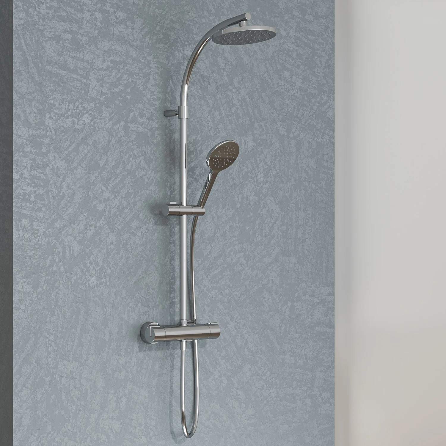 Sturotec Eco-Line 6 l/min Duschsystem rund mit Thermostatarmatur und Kopfbrause 20 cm Sturotec Eco-Line 6 l/min Duschsystem rund mit Thermostatarmatur und Kopfbrause 20 cm