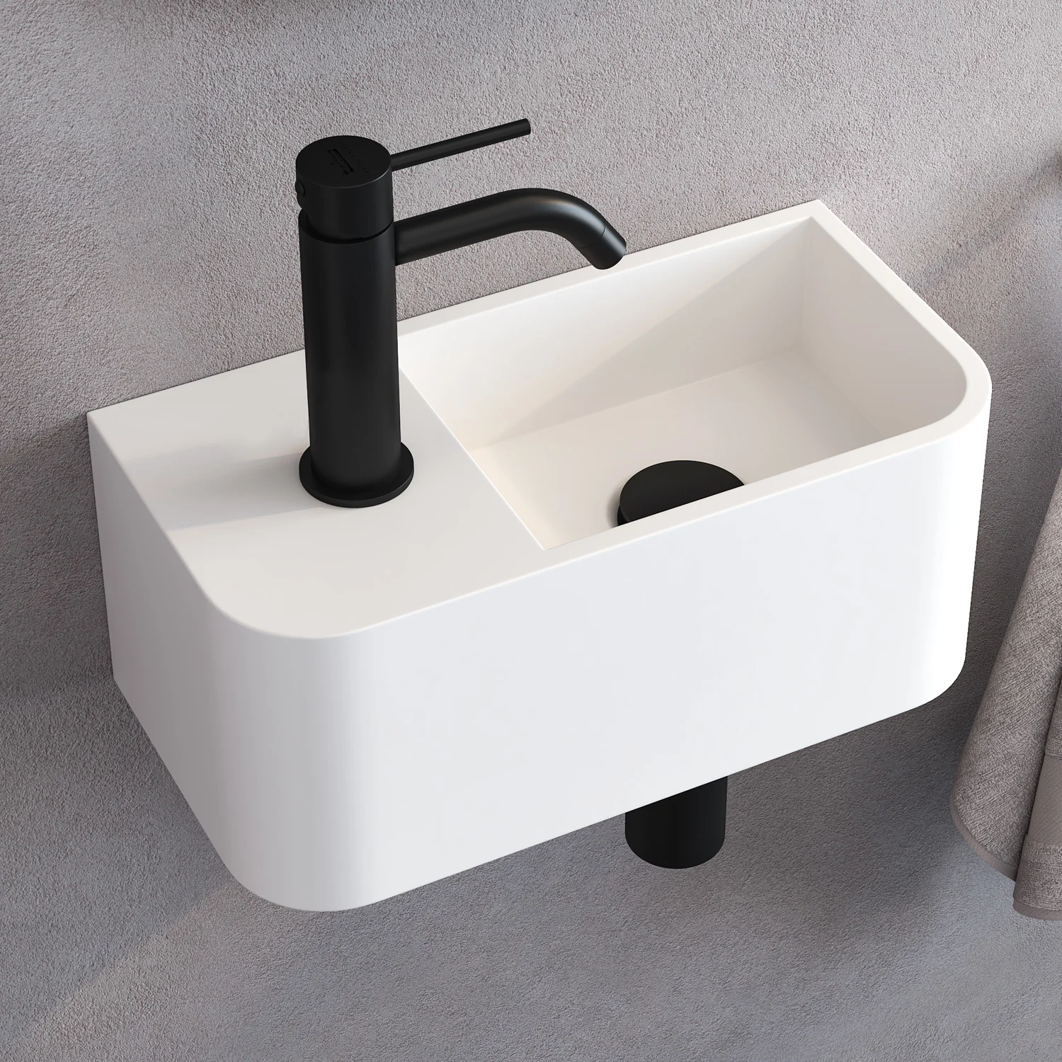 Kronenbach Stone Handwaschbecken 38 x 19 cm Becken rechts mit Hahnlochbohrung