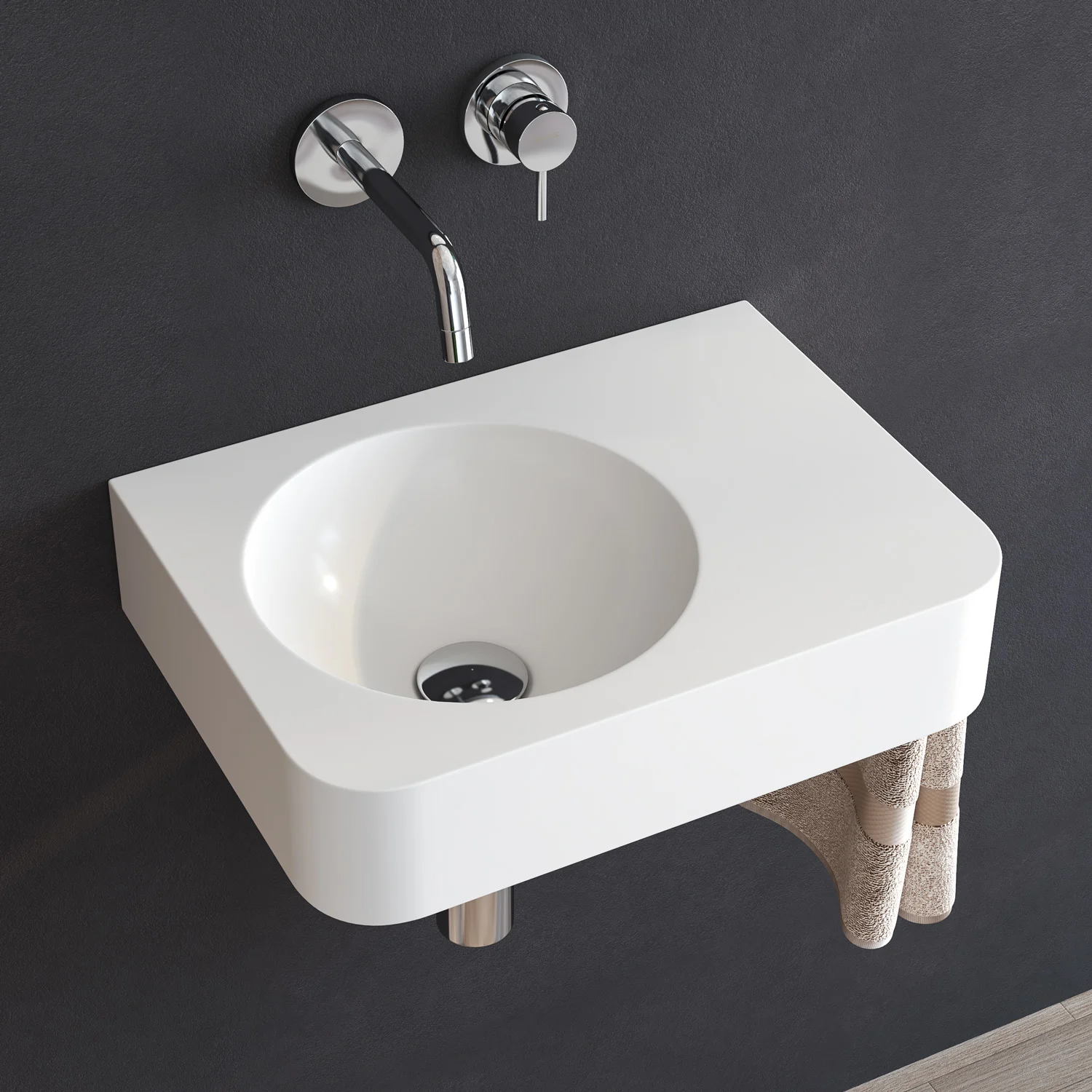 Kronenbach Stone Handwaschbecken 45 x 33 cm Becken links ohne Hahnlochbohrung, mit Handtuchhalterung