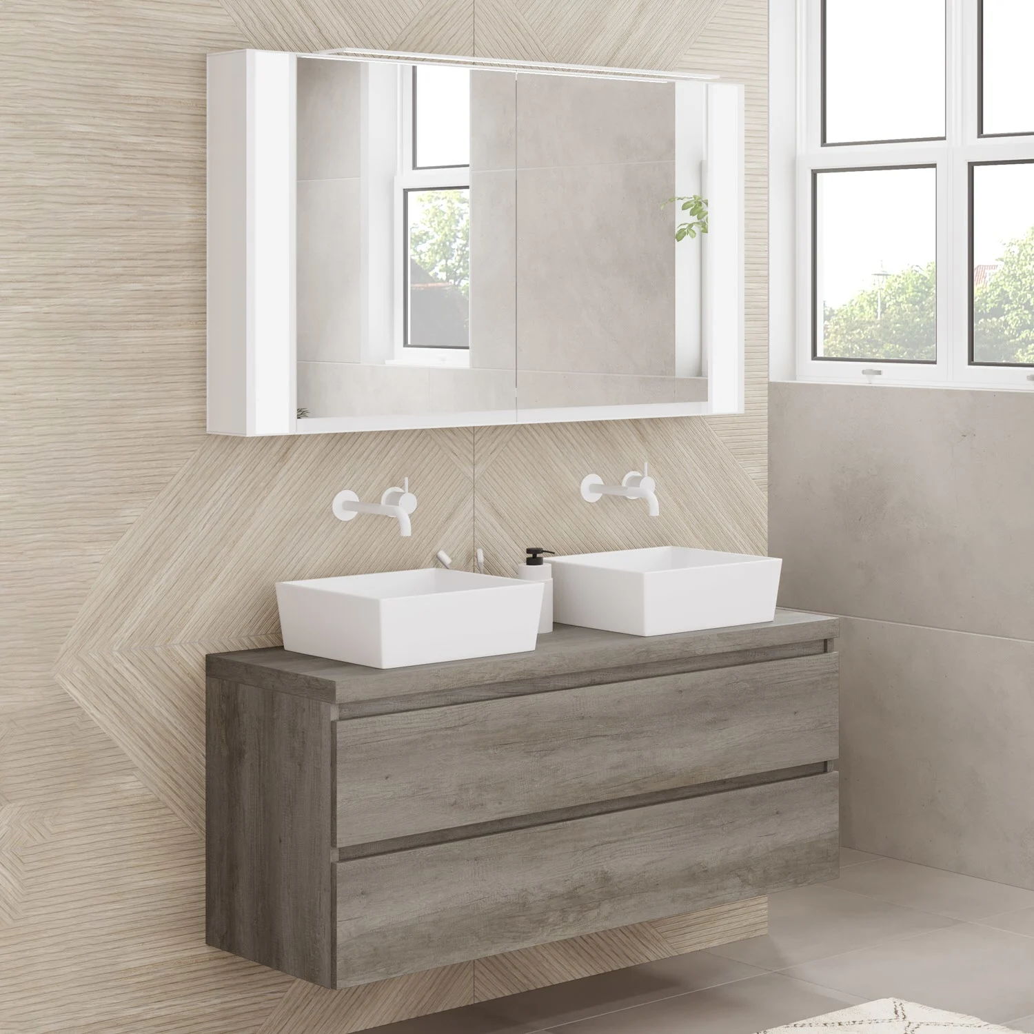 pianura Stella Badmöbel Set 140,5 cm mit LED-Lichtspiegelschrank